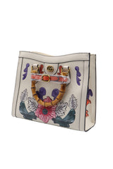 Gucci Diana Floral Embossed Bamboo Handle Tote Bag | White