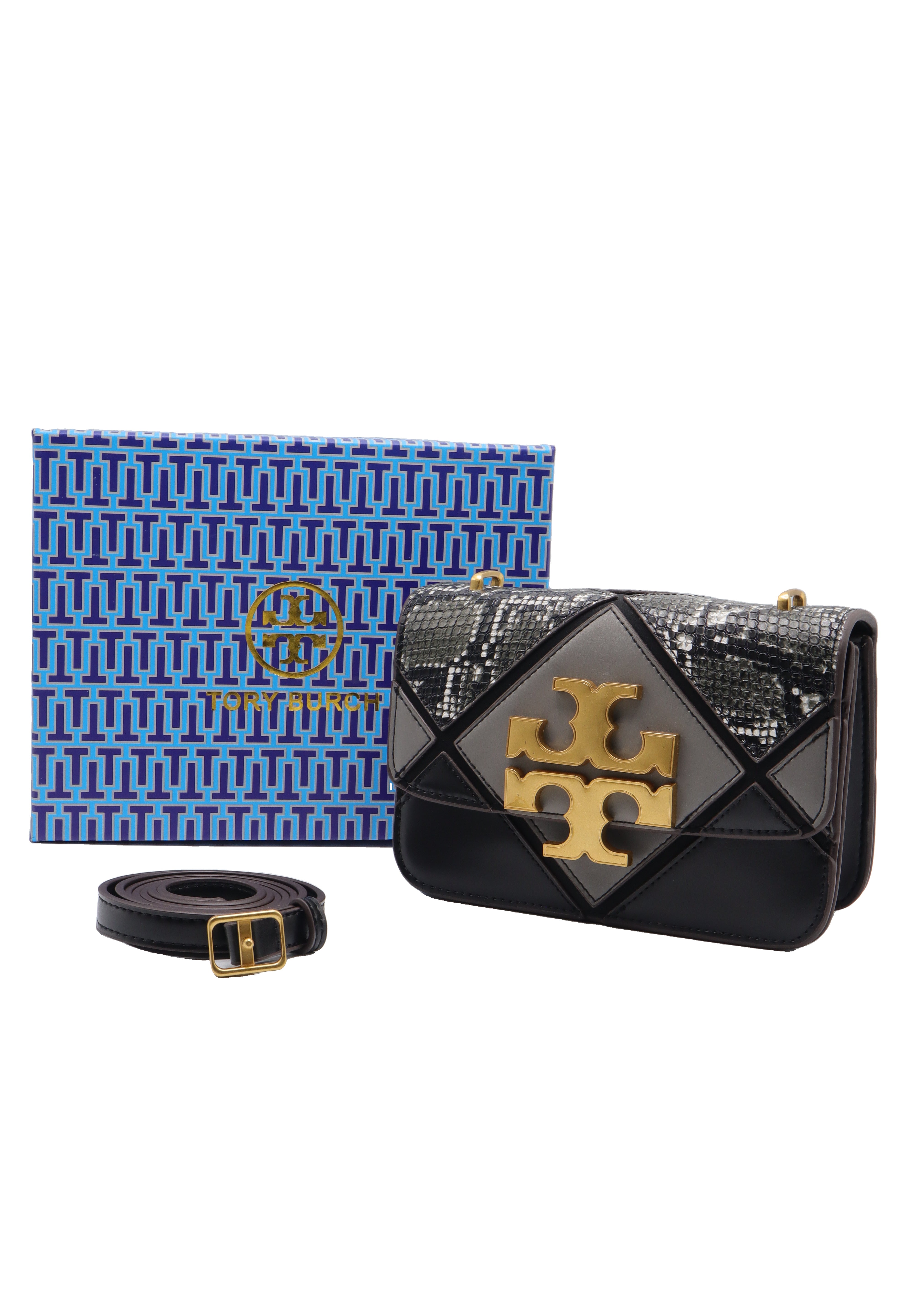 Tory Burch Eleanor Snake Patchwork Shoulder Bag | Black