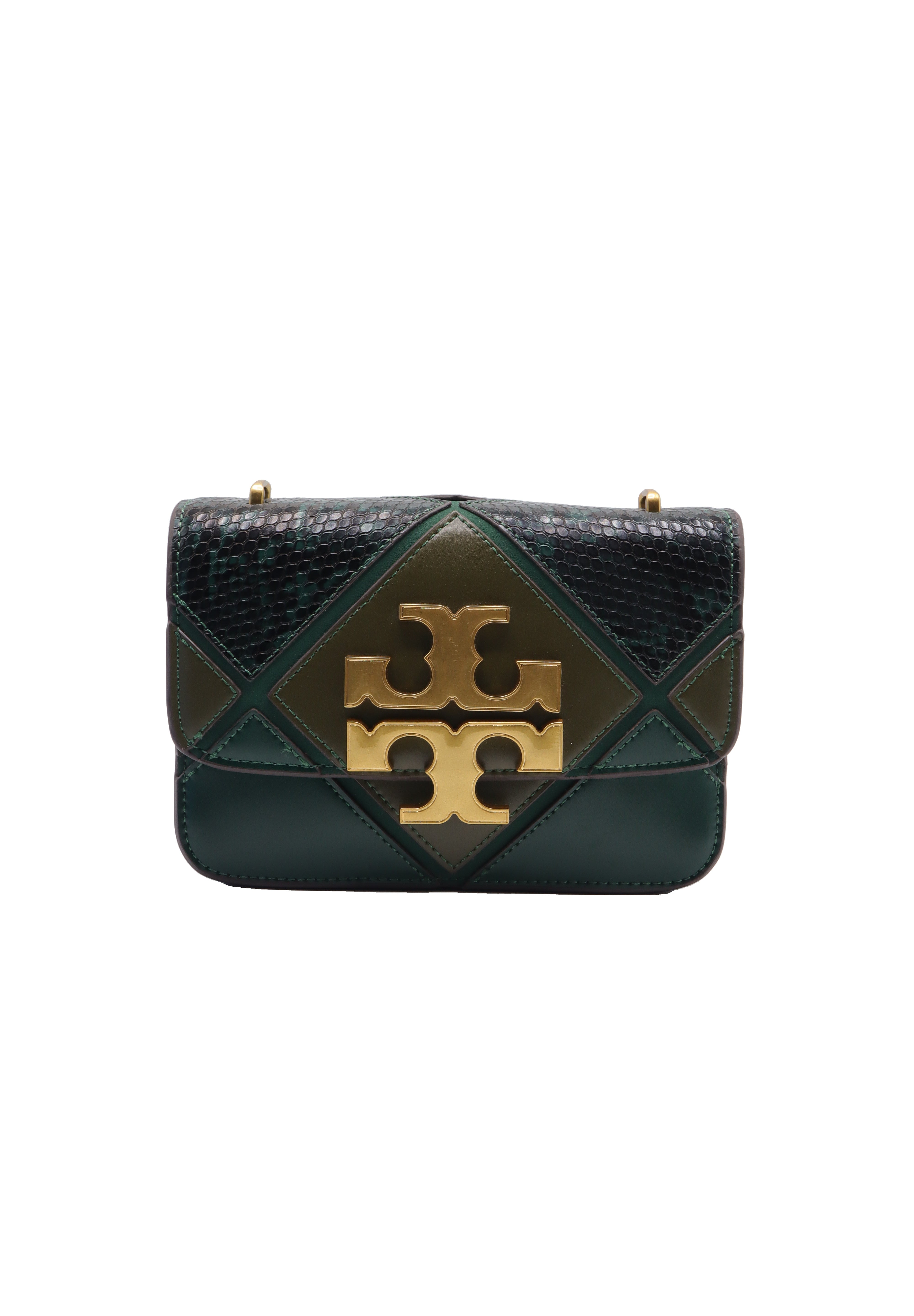 Tory Burch Eleanor Snake Patchwork Shoulder Bag | Forest Green
