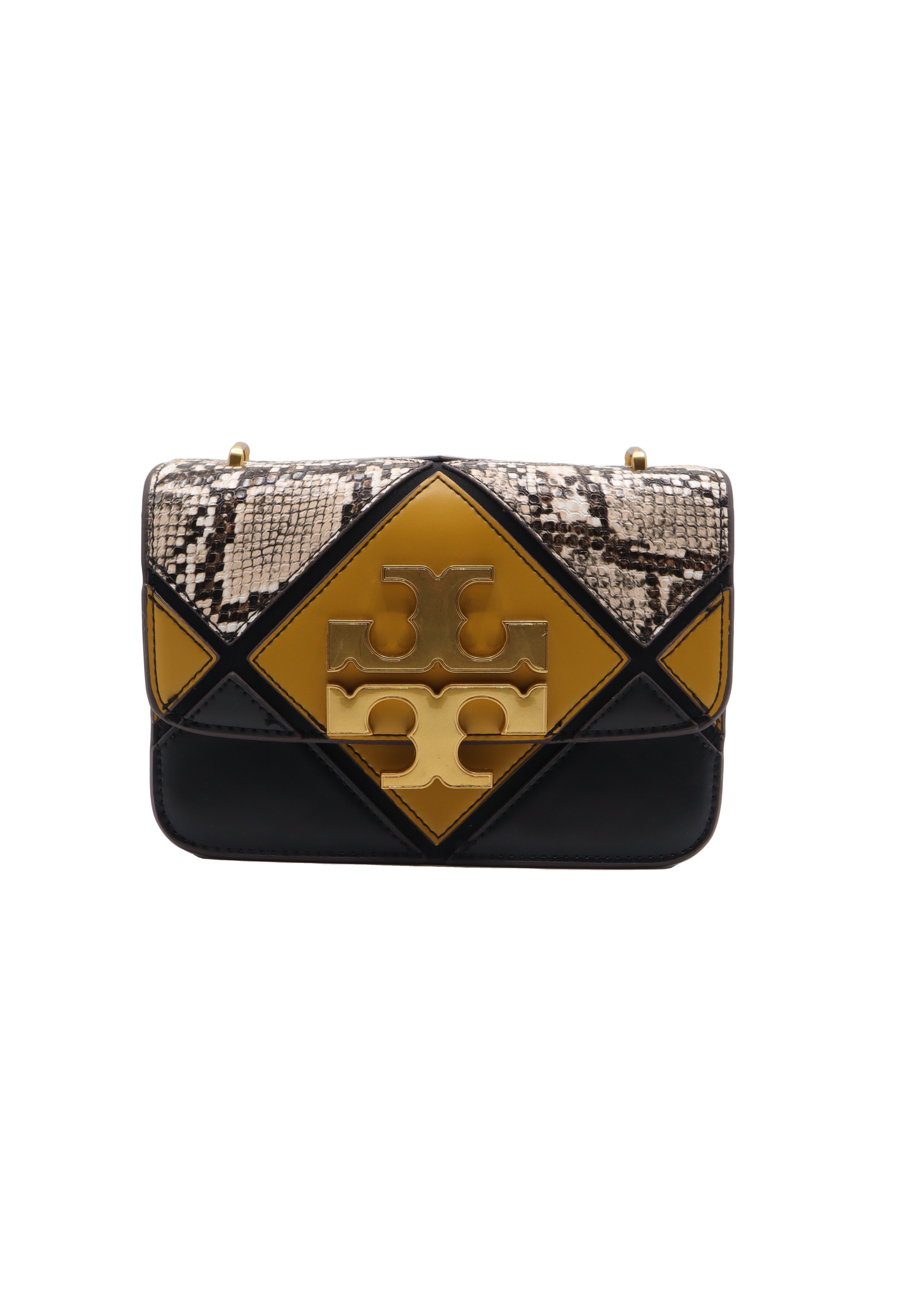 Tory Burch Eleanor Snake Patchwork Shoulder Bag | Black & Mustard