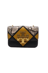 Tory Burch Eleanor Snake Patchwork Shoulder Bag | Black & Mustard