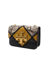 Tory Burch Eleanor Snake Patchwork Shoulder Bag | Black & Mustard