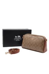 Coach Double Zip Signature Canvas Crossbody Bag | Tan & Brown