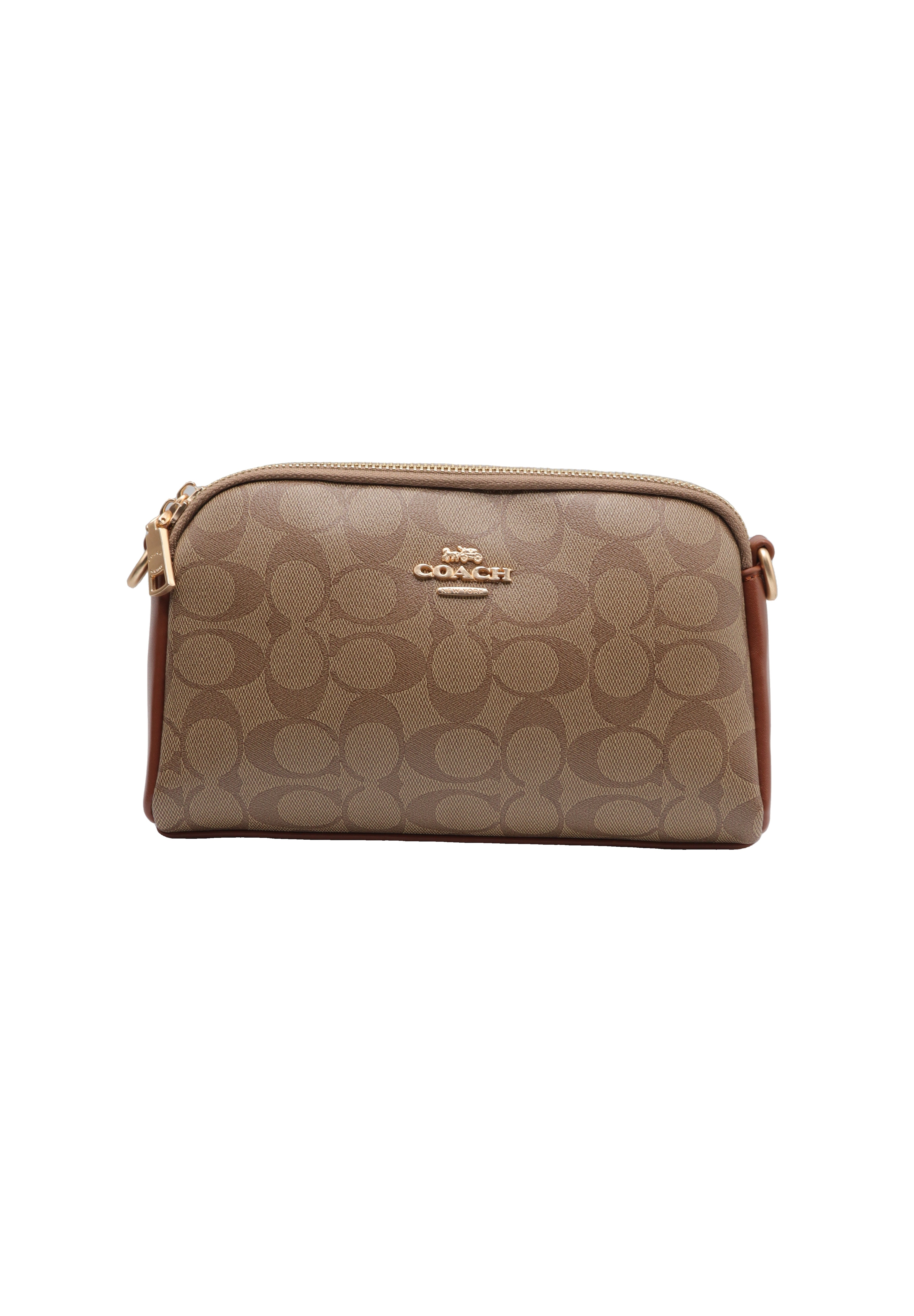 Coach Double Zip Signature Canvas Crossbody Bag | Tan & Brown