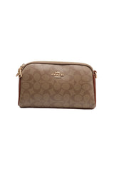 Coach Double Zip Signature Canvas Crossbody Bag | Tan & Brown