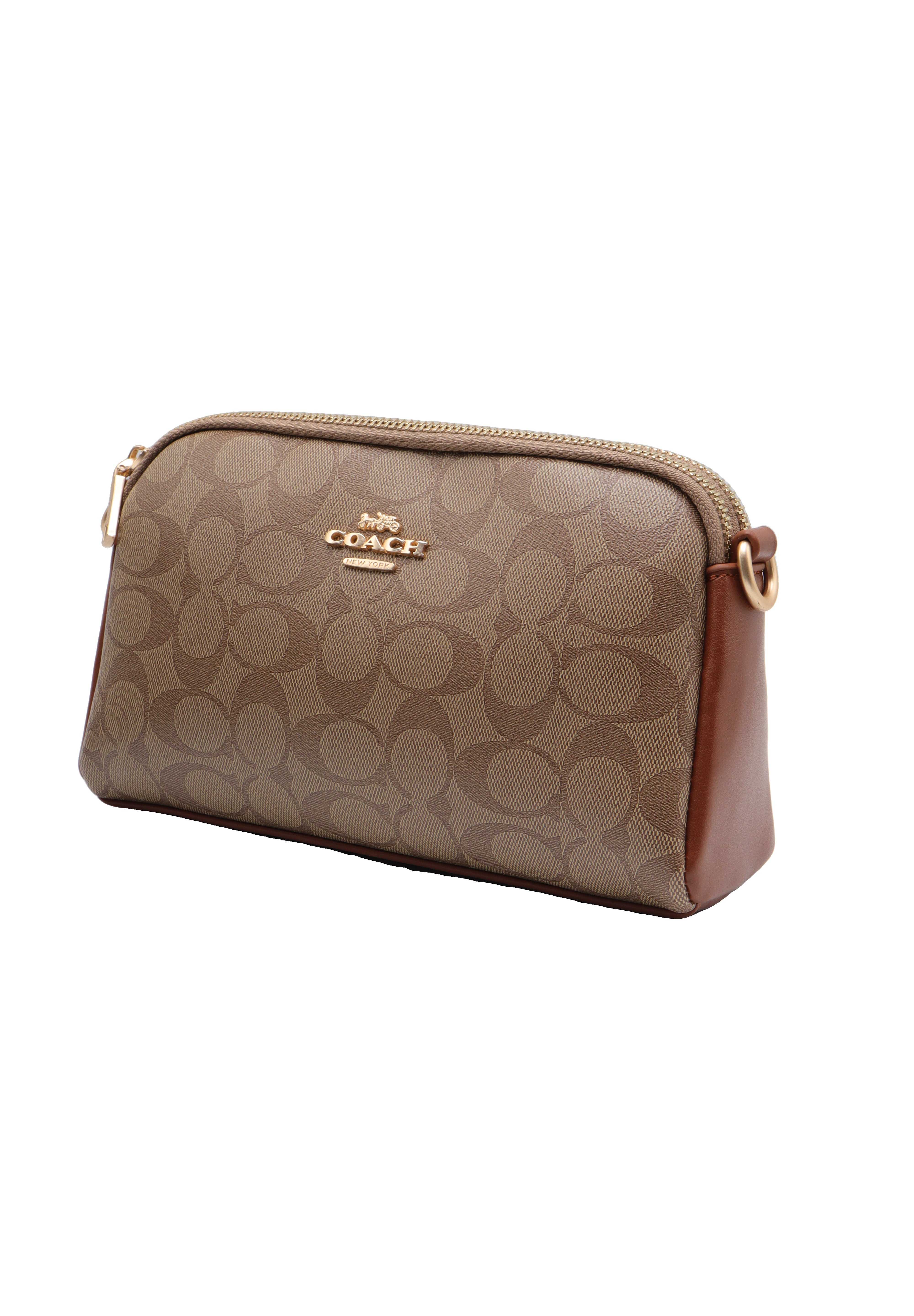 Coach Double Zip Signature Canvas Crossbody Bag | Tan & Brown