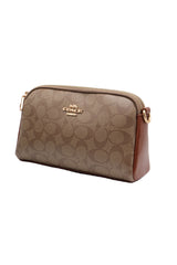 Coach Double Zip Signature Canvas Crossbody Bag | Tan & Brown