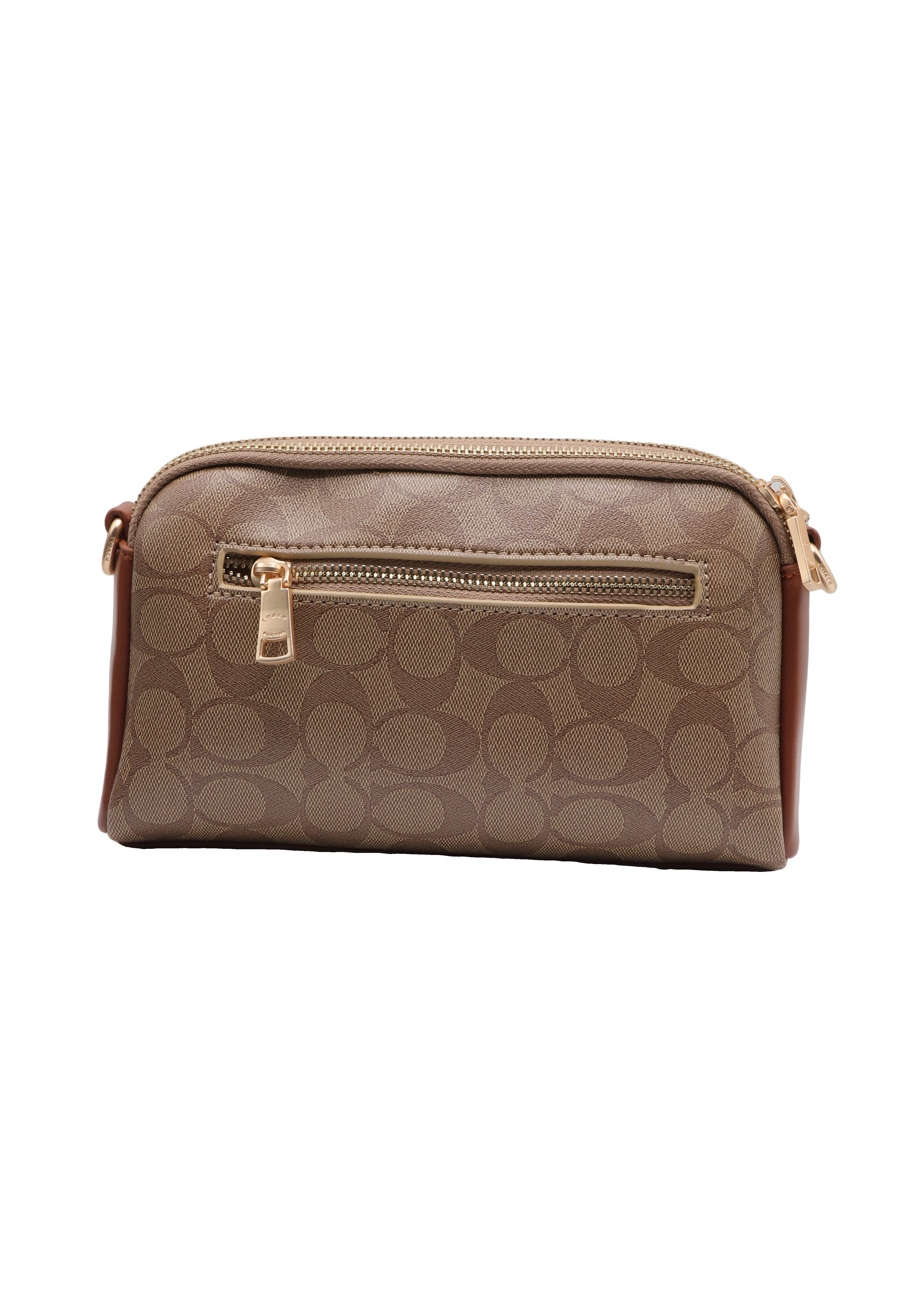 Coach Double Zip Signature Canvas Crossbody Bag | Tan & Brown