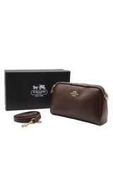 Coach Double Zip Leather Crossbody Bag | Dark Chocolate Brown