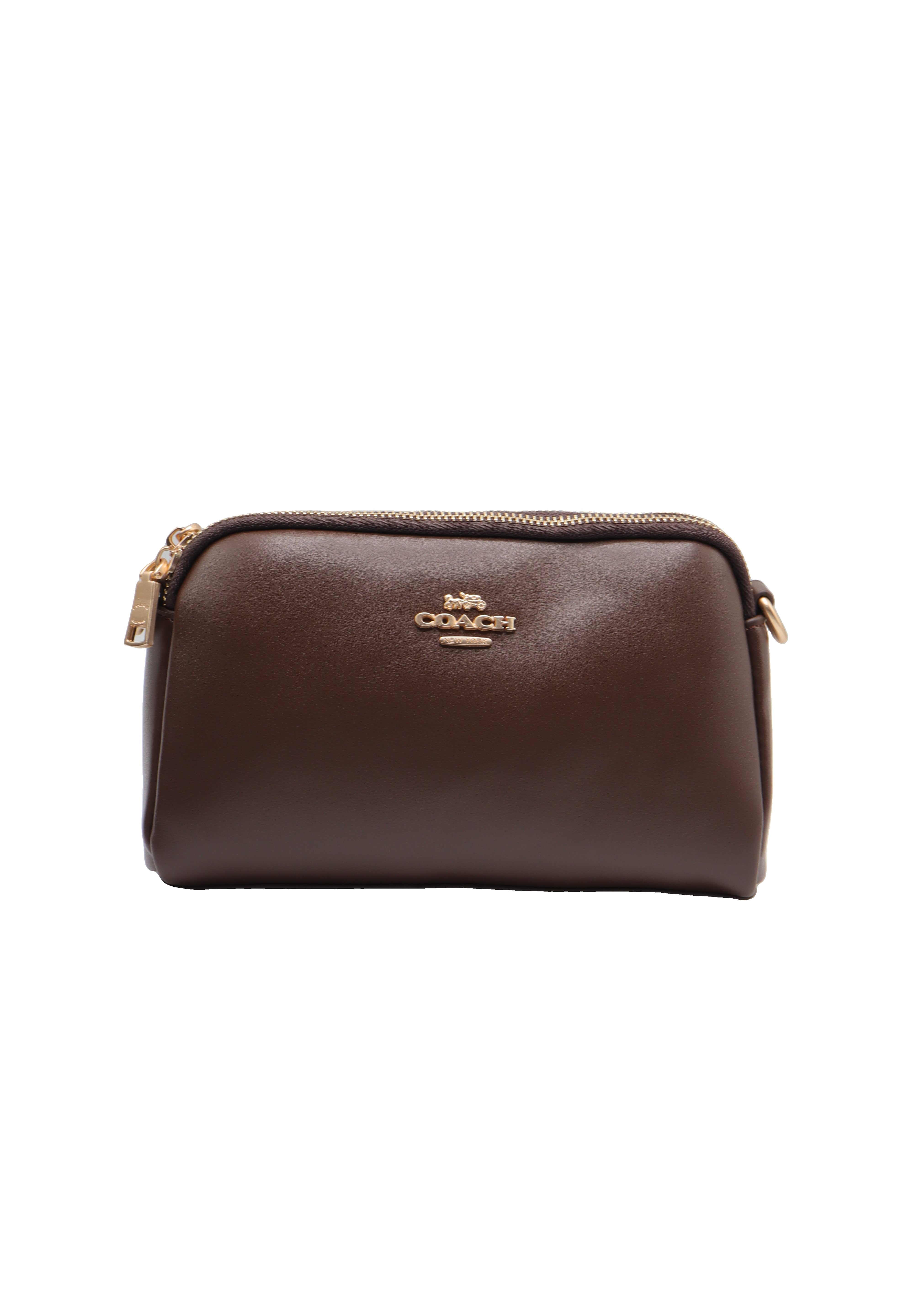 Coach Double Zip Leather Crossbody Bag | Dark Chocolate Brown