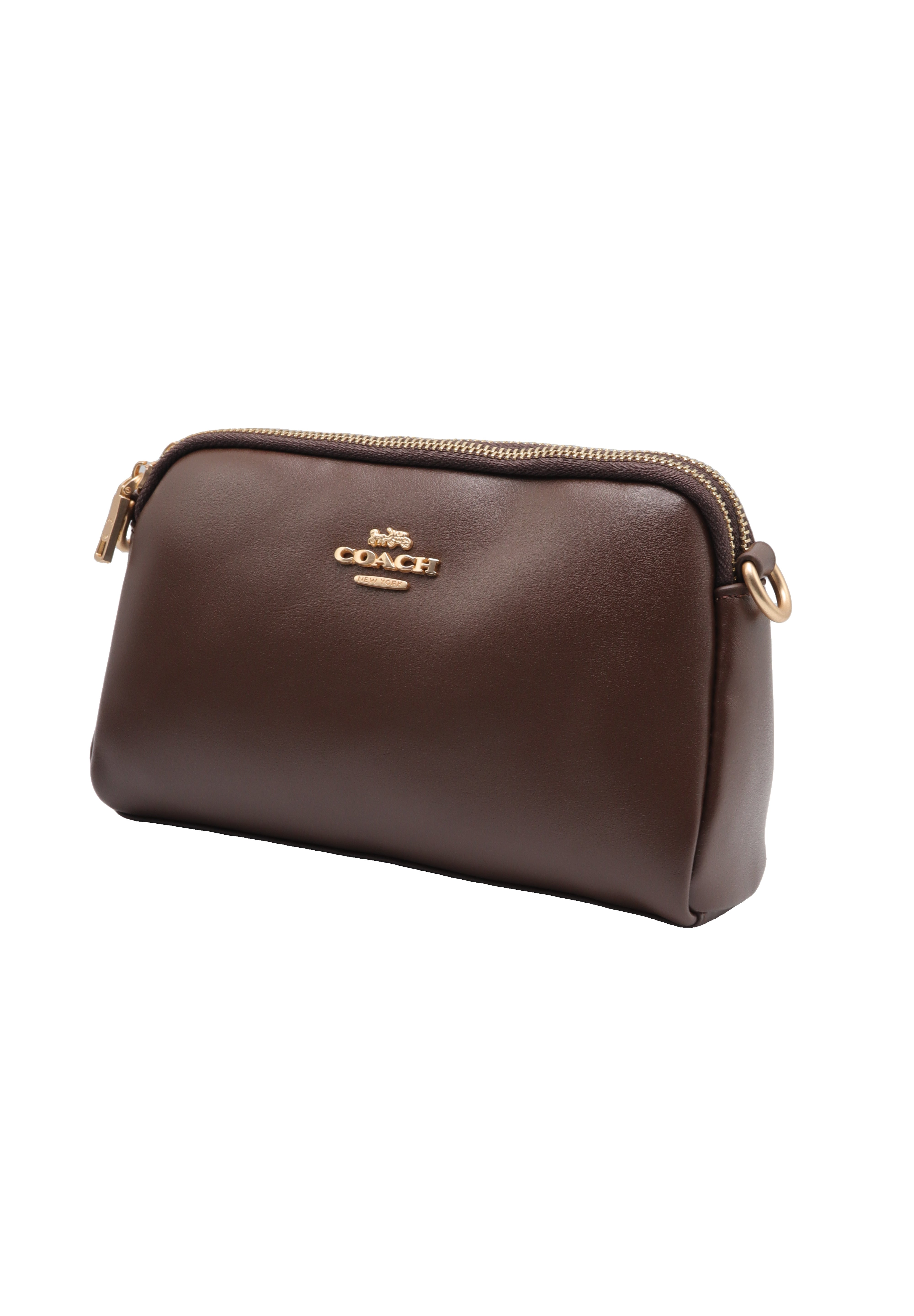 Coach Double Zip Leather Crossbody Bag | Dark Chocolate Brown