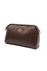 Coach Double Zip Leather Crossbody Bag | Dark Chocolate Brown