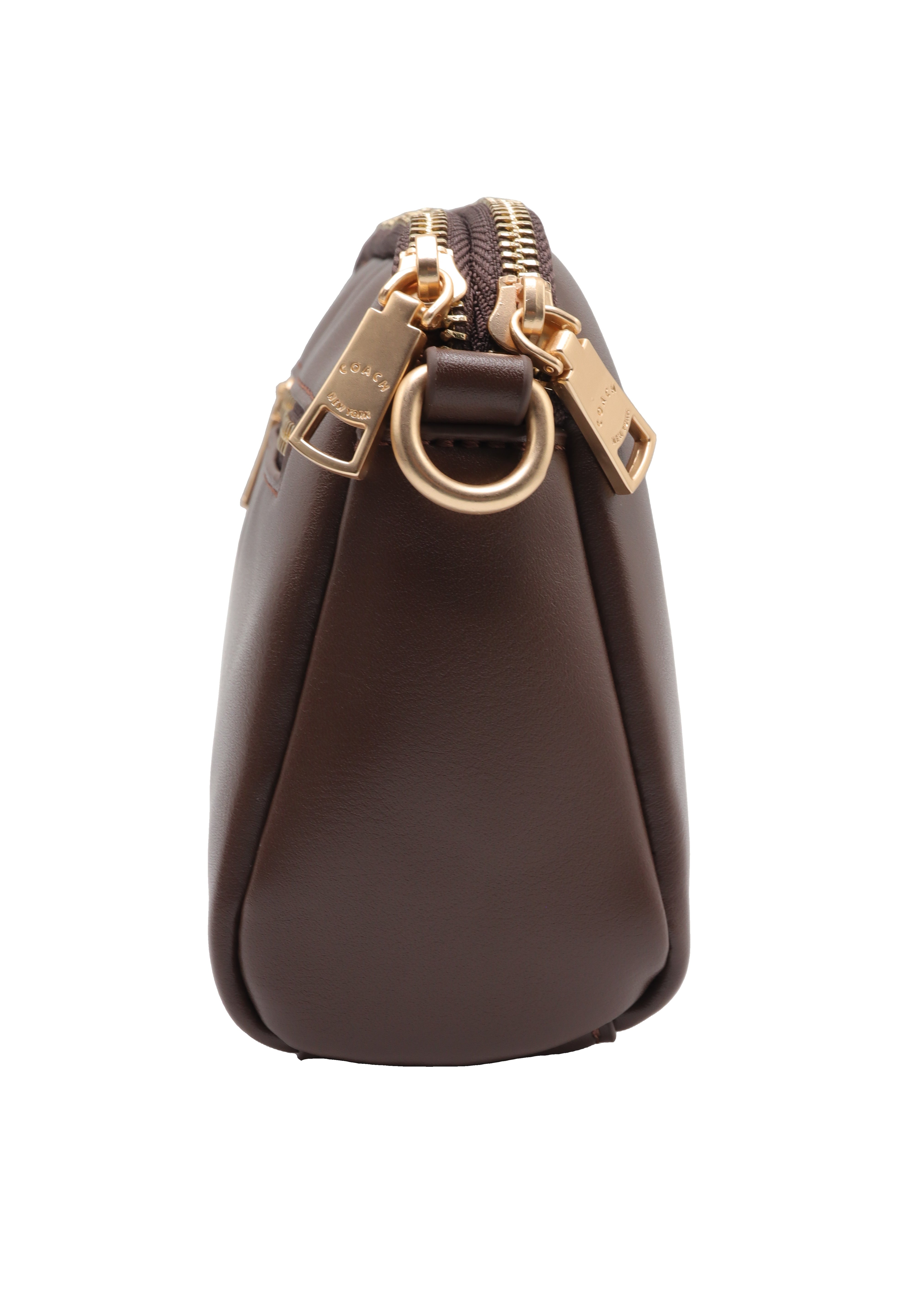 Coach Double Zip Leather Crossbody Bag | Dark Chocolate Brown