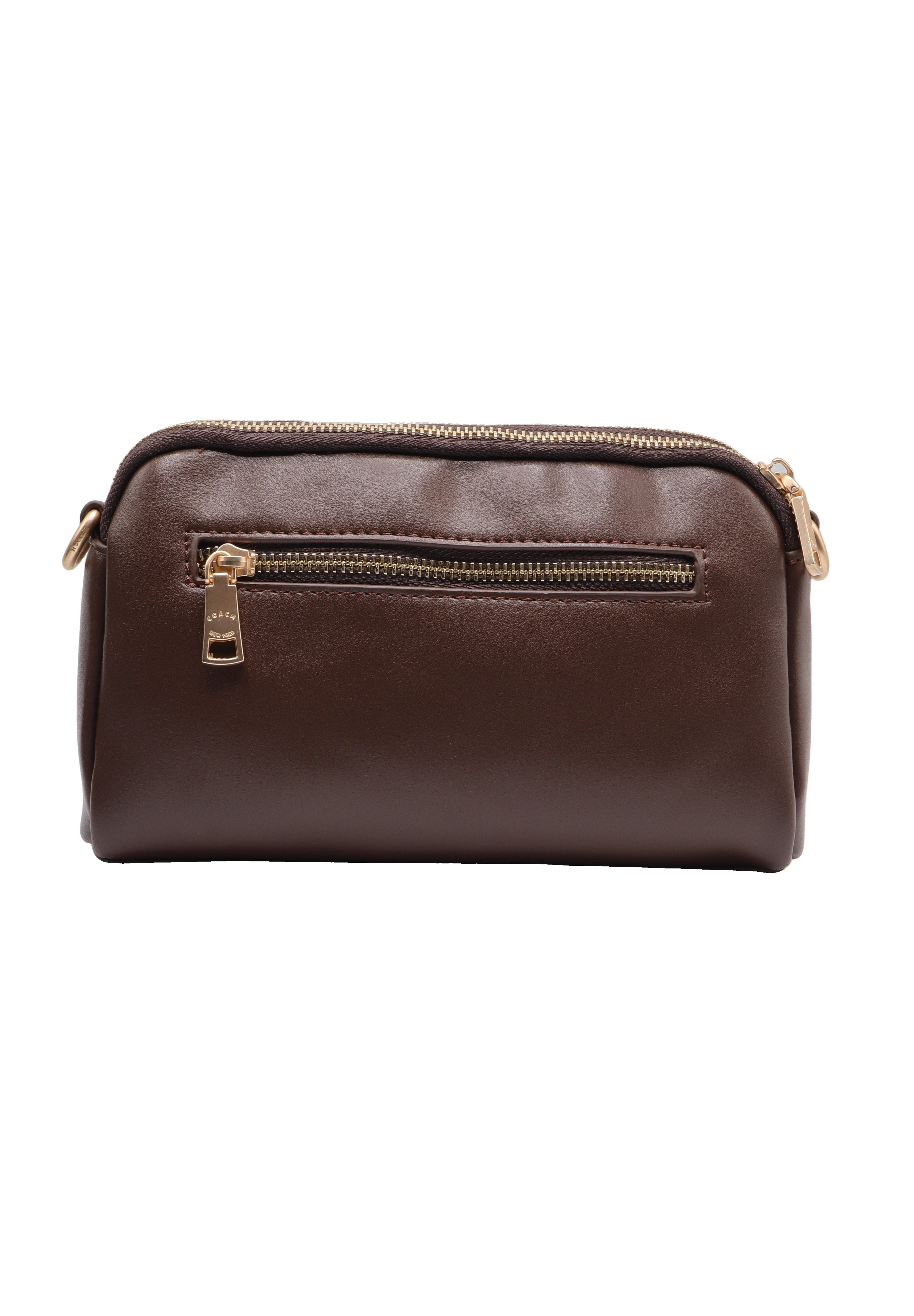 Coach Double Zip Leather Crossbody Bag | Dark Chocolate Brown