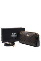 Coach Double Zip Signature Canvas Crossbody Bag | Dark Brown & Black