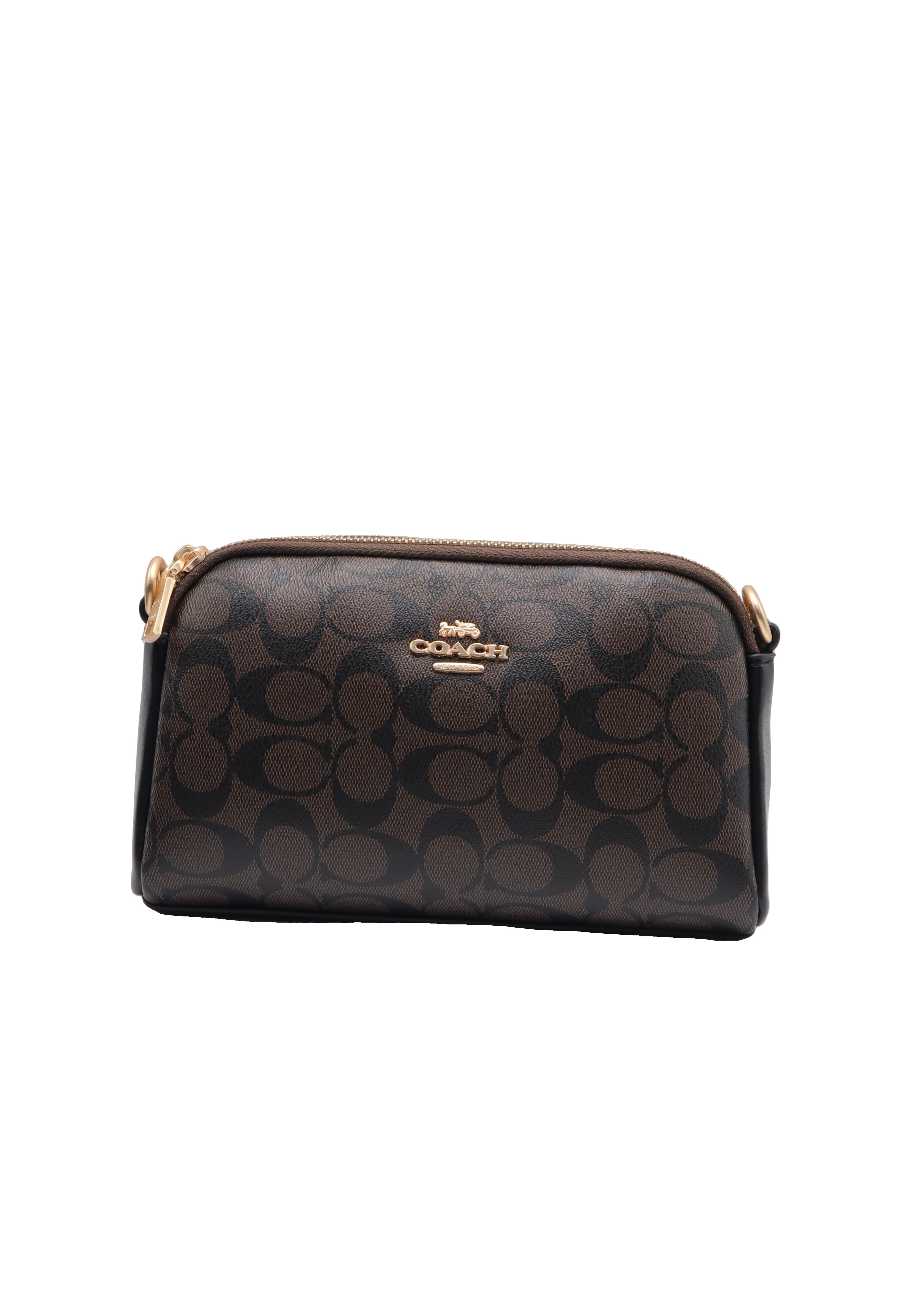 Coach Double Zip Signature Canvas Crossbody Bag | Dark Brown & Black
