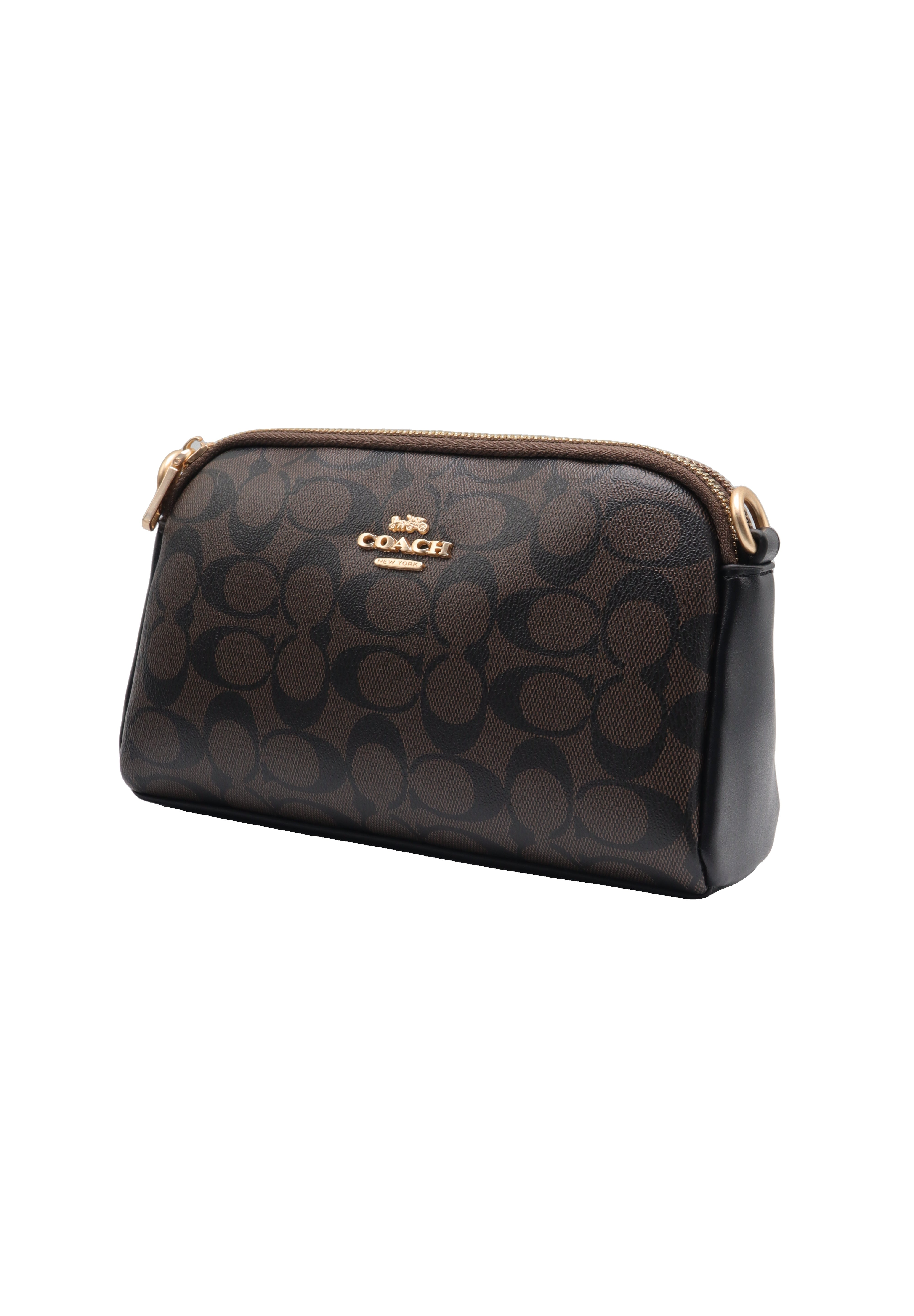 Coach Double Zip Signature Canvas Crossbody Bag | Dark Brown & Black
