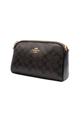 Coach Double Zip Signature Canvas Crossbody Bag | Dark Brown & Black