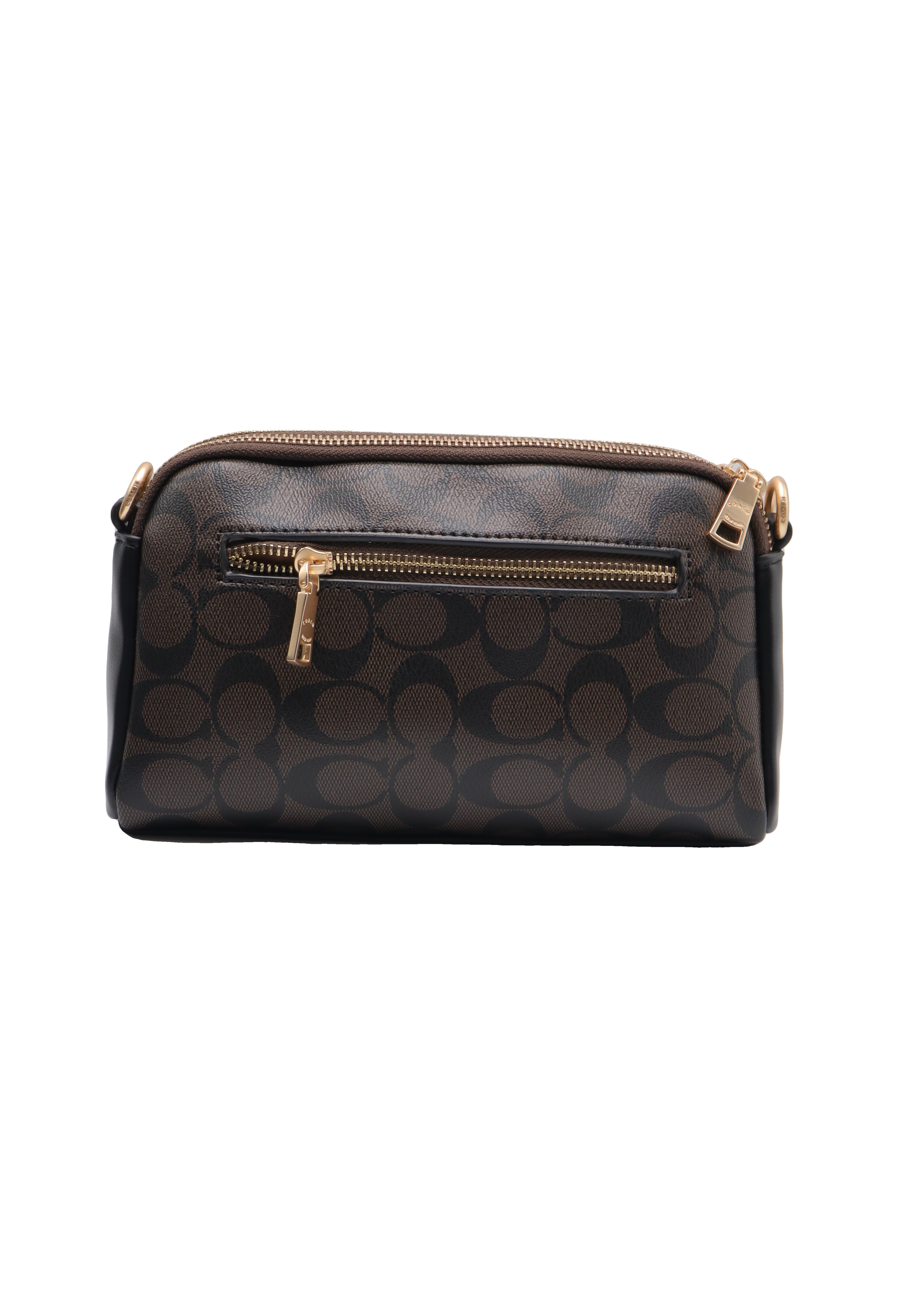 Coach Double Zip Signature Canvas Crossbody Bag | Dark Brown & Black