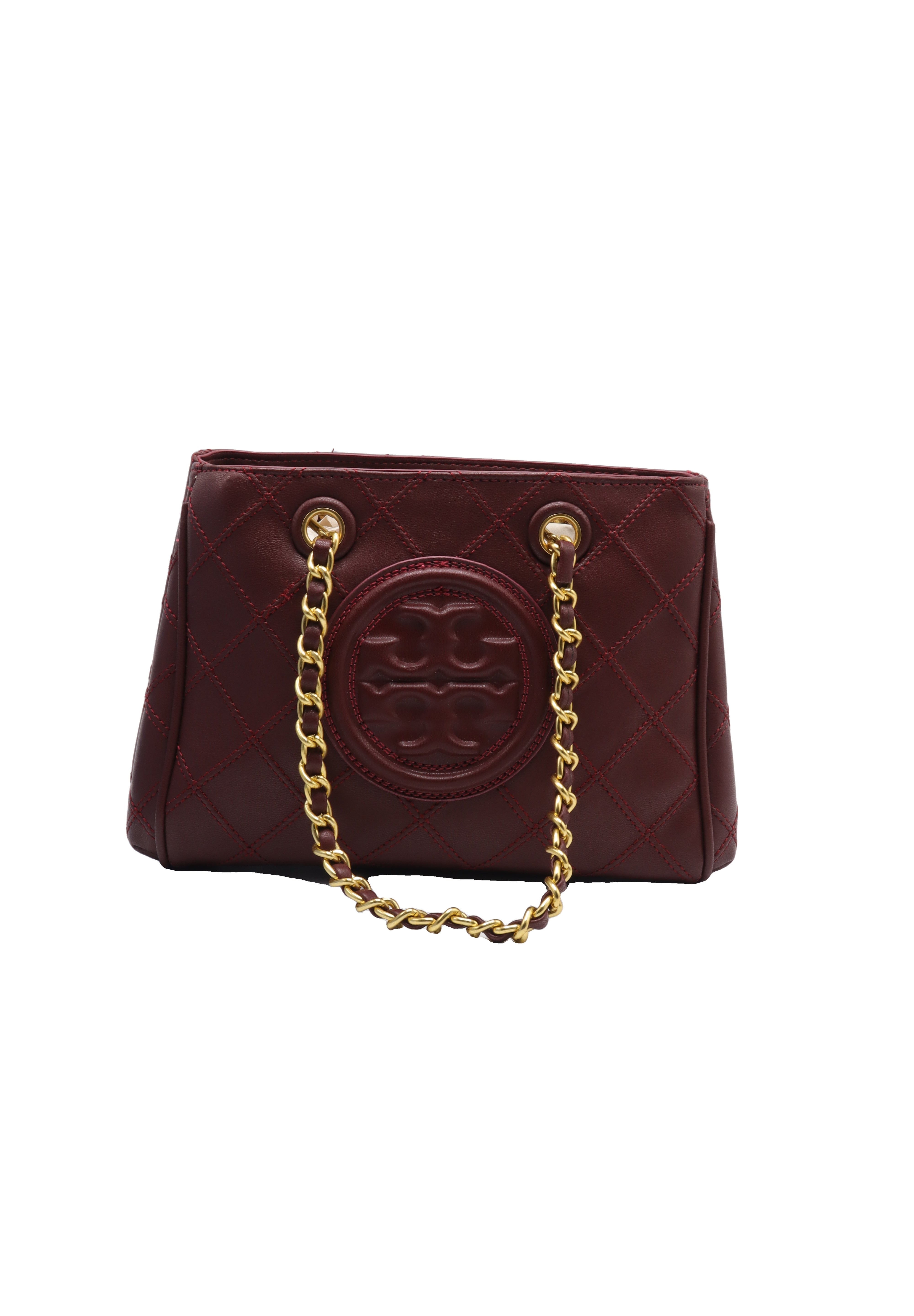 Tory Burch Fleming Quilted Tote Bag | Deep Burgundy Leather
