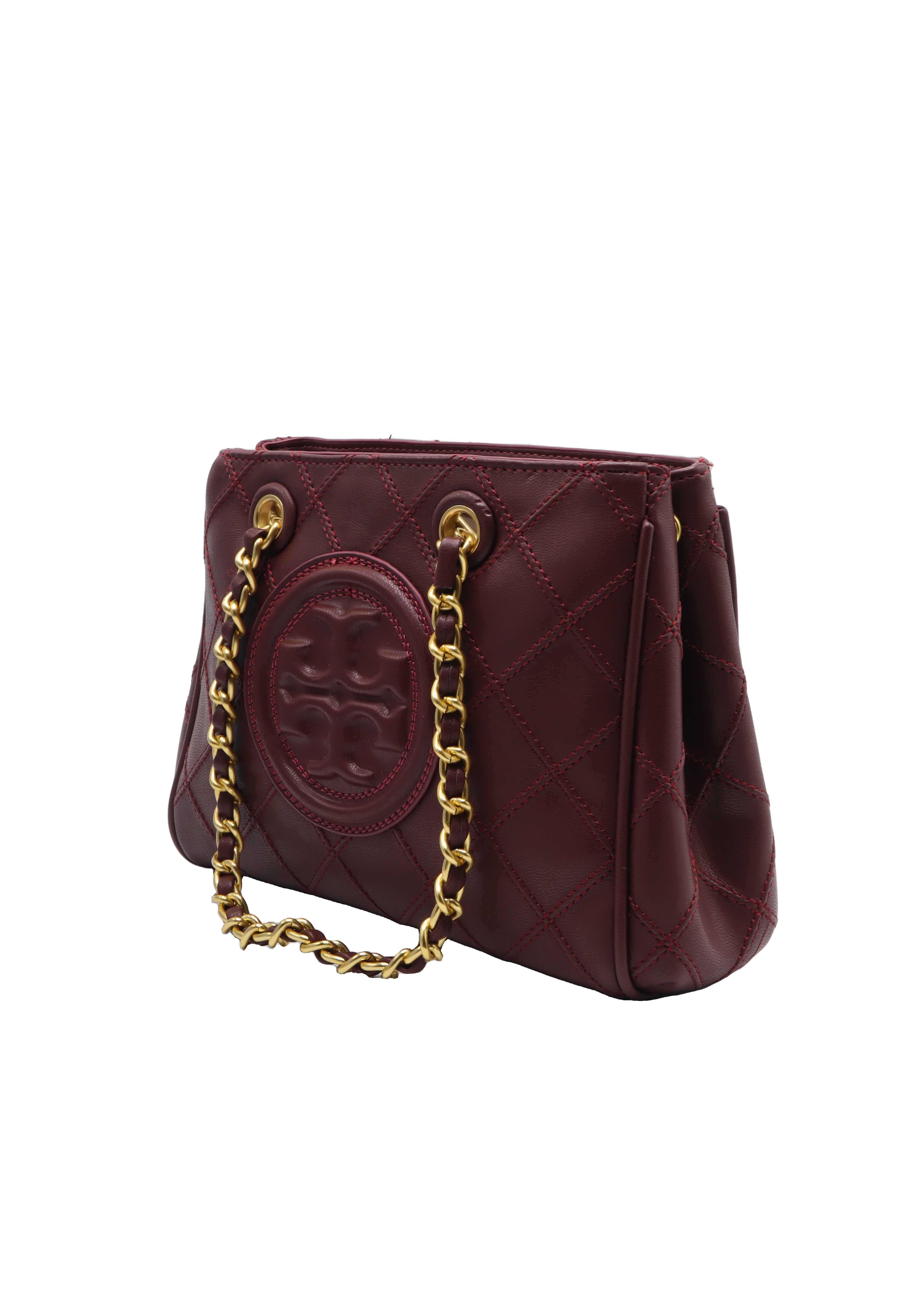 Tory Burch Fleming Quilted Tote Bag | Deep Burgundy Leather