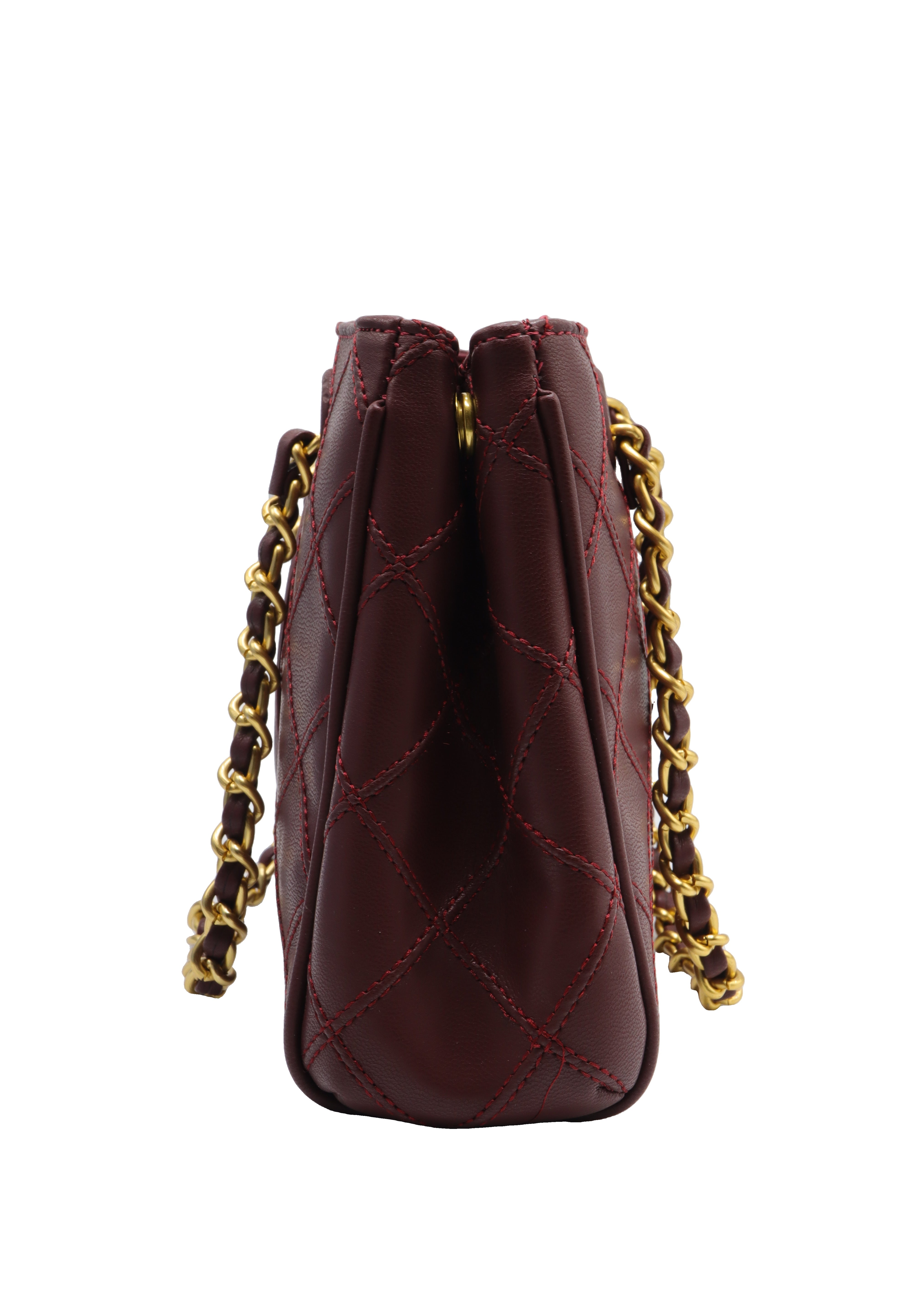Tory Burch Fleming Quilted Tote Bag | Deep Burgundy Leather