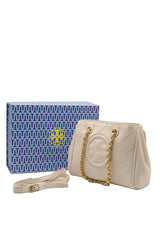 Tory Burch Fleming Quilted Tote Bag | Cream Off-White Leather