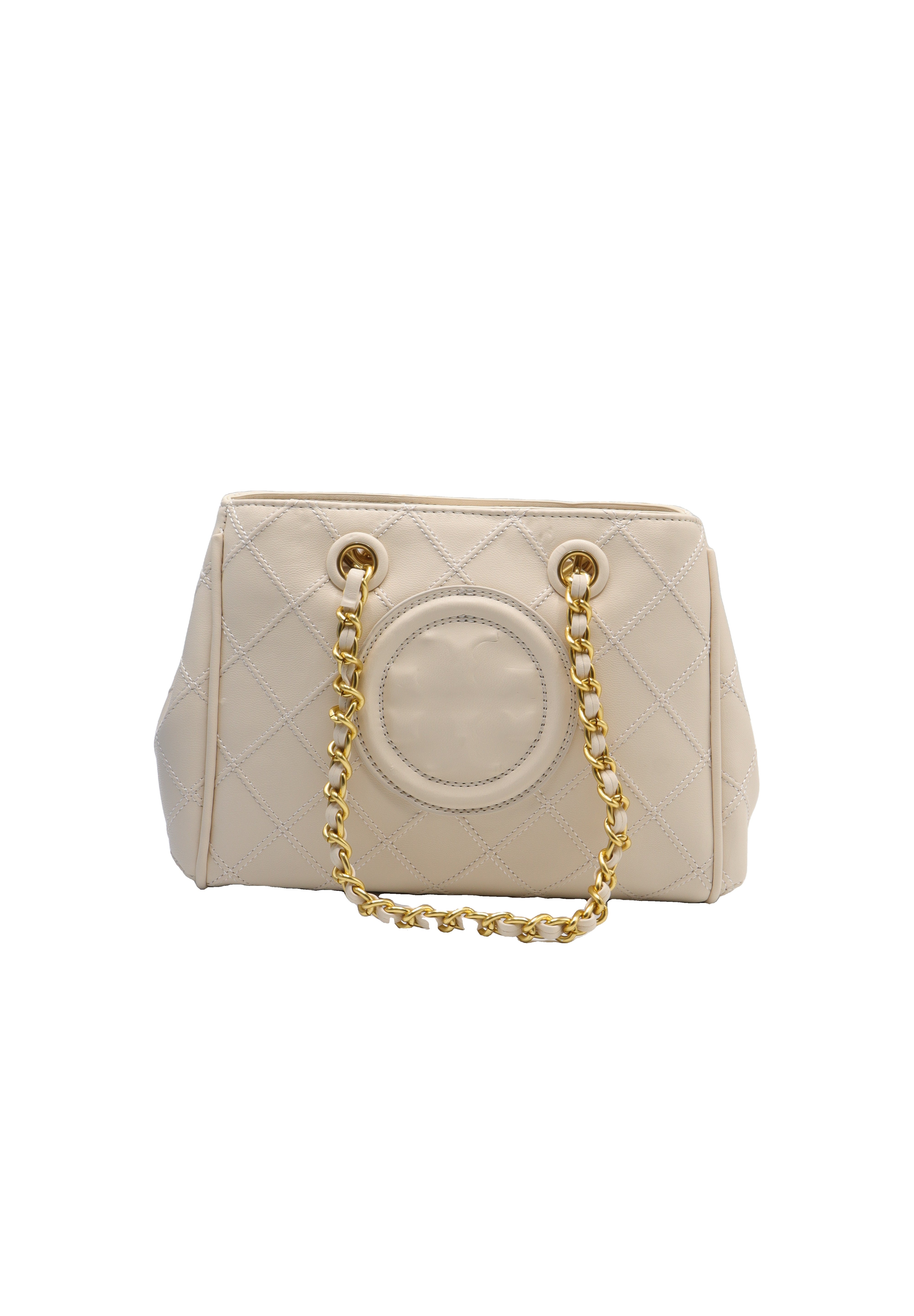 Tory Burch Fleming Quilted Tote Bag | Cream Off-White Leather