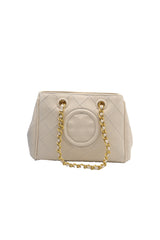 Tory Burch Fleming Quilted Tote Bag | Cream Off-White Leather