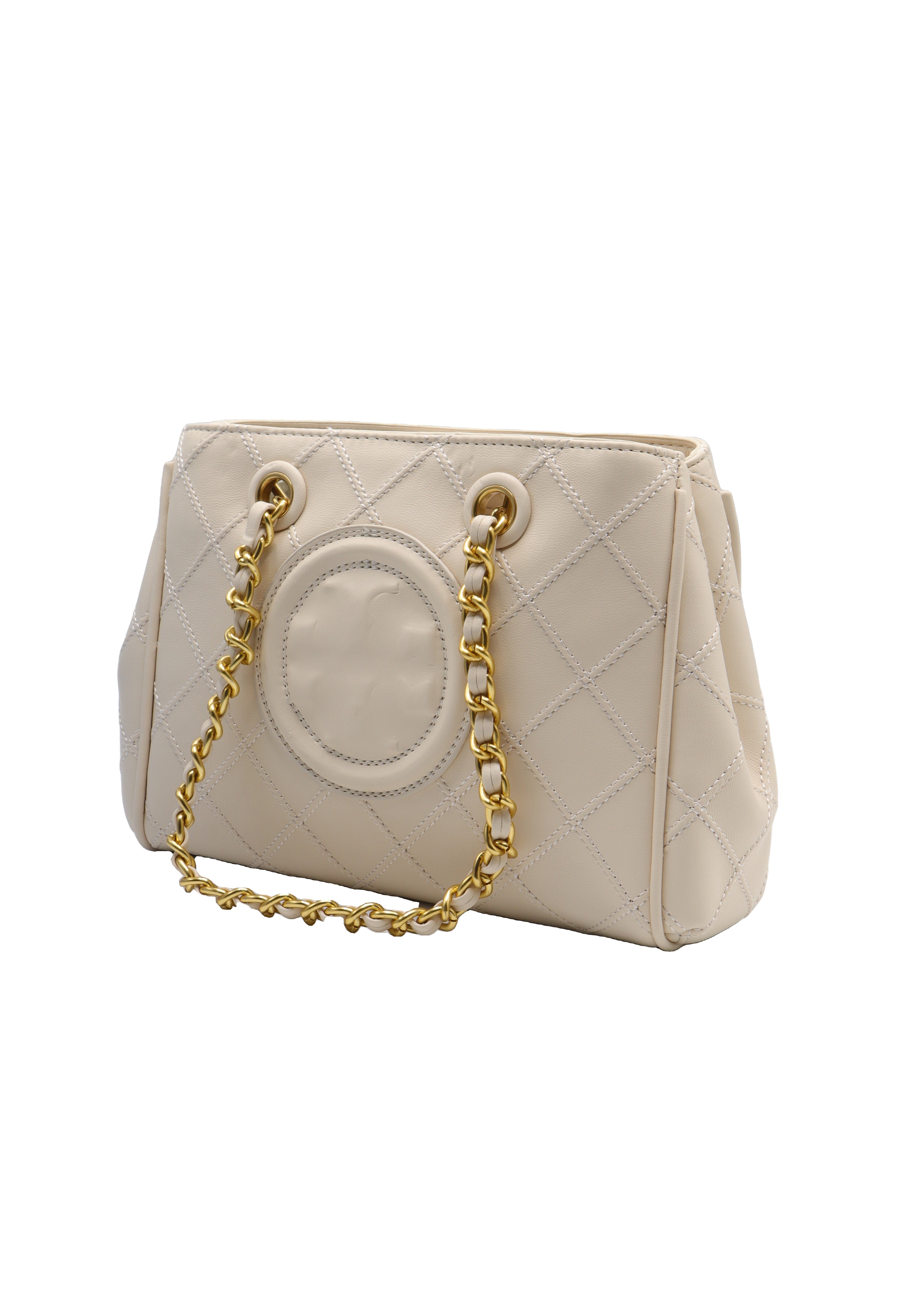 Tory Burch Fleming Quilted Tote Bag | Cream Off-White Leather