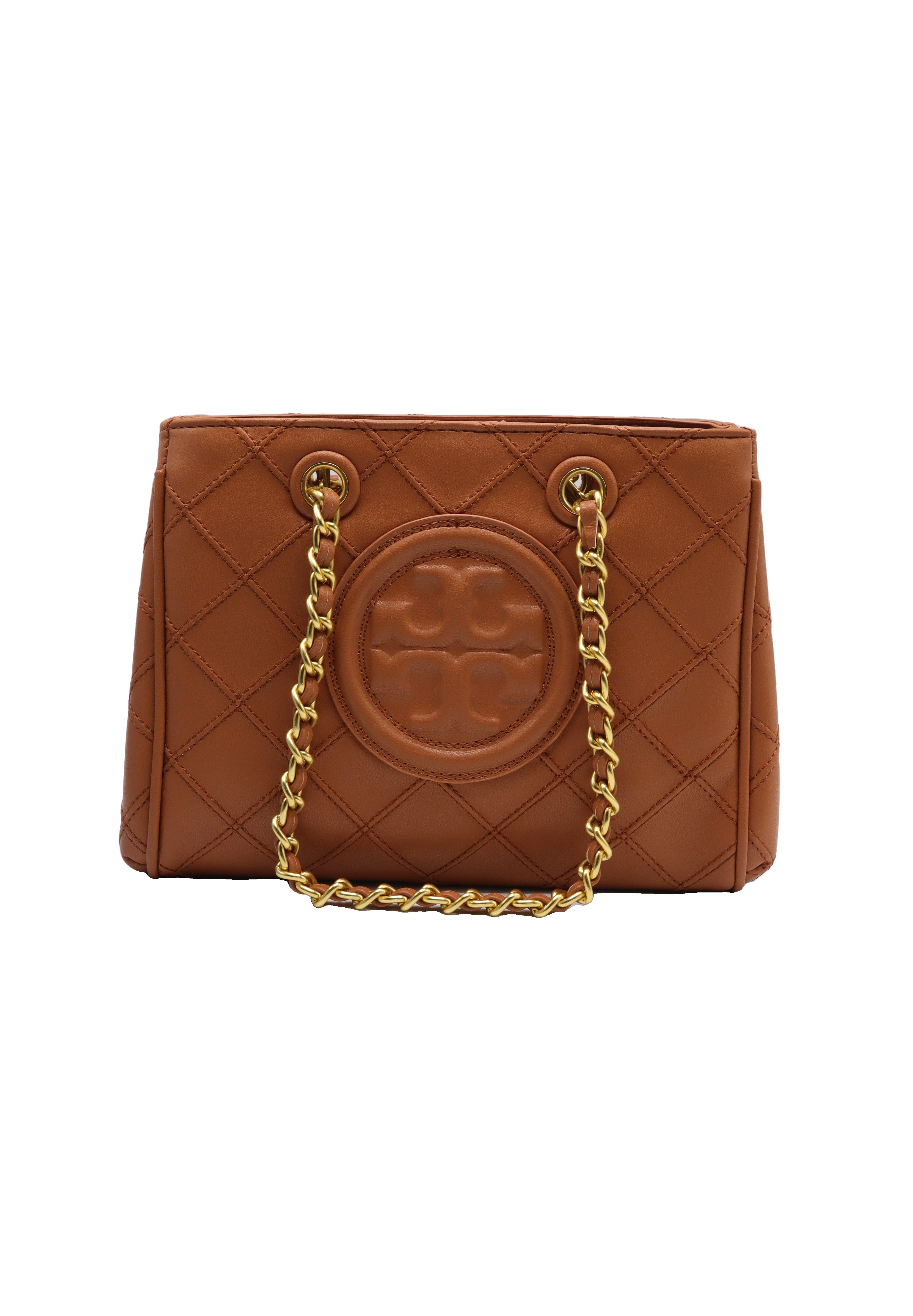 Tory Burch Fleming Quilted Tote Bag | Caramel Tan Leather