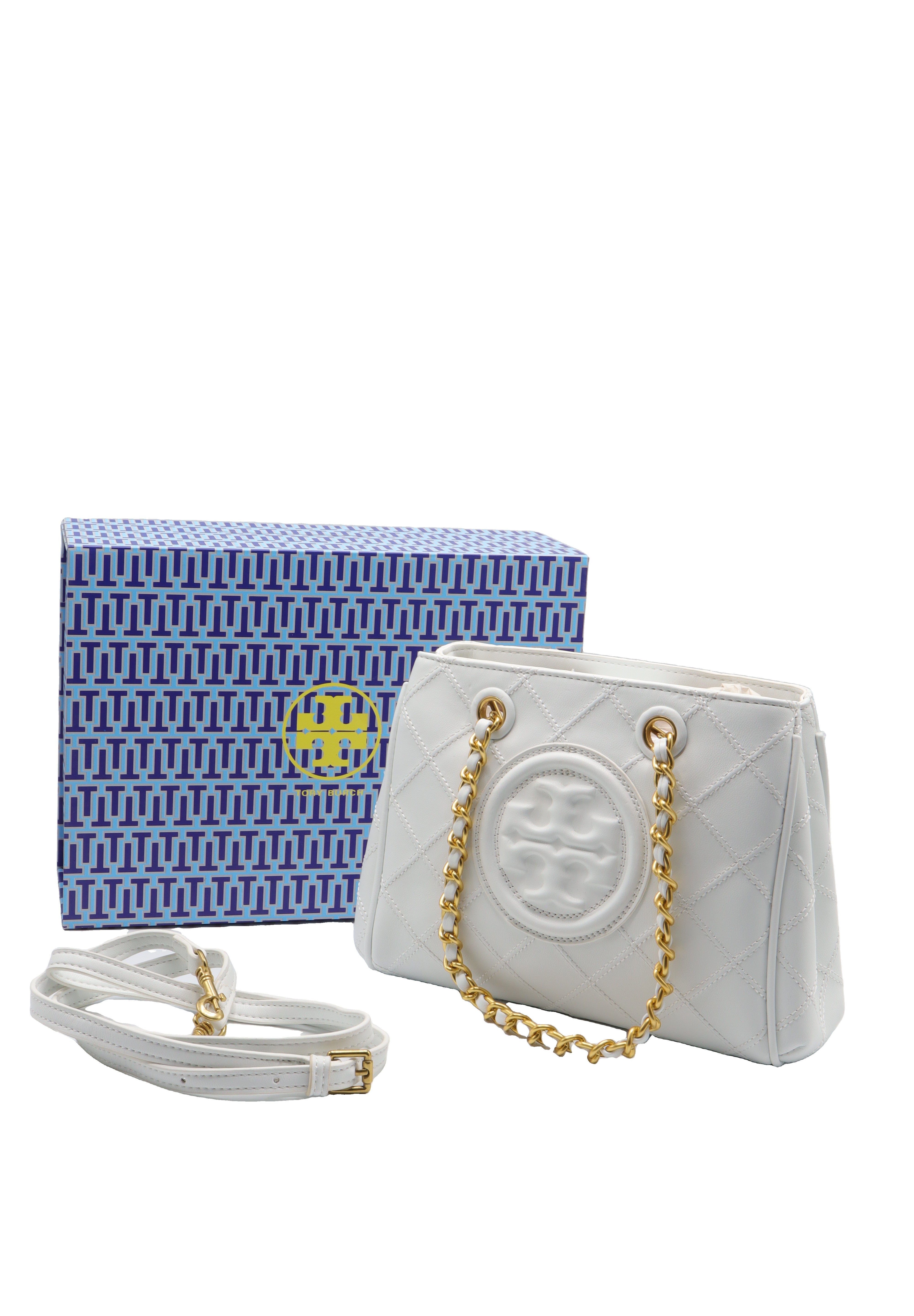 Tory Burch Fleming Quilted Tote Bag | White Leather