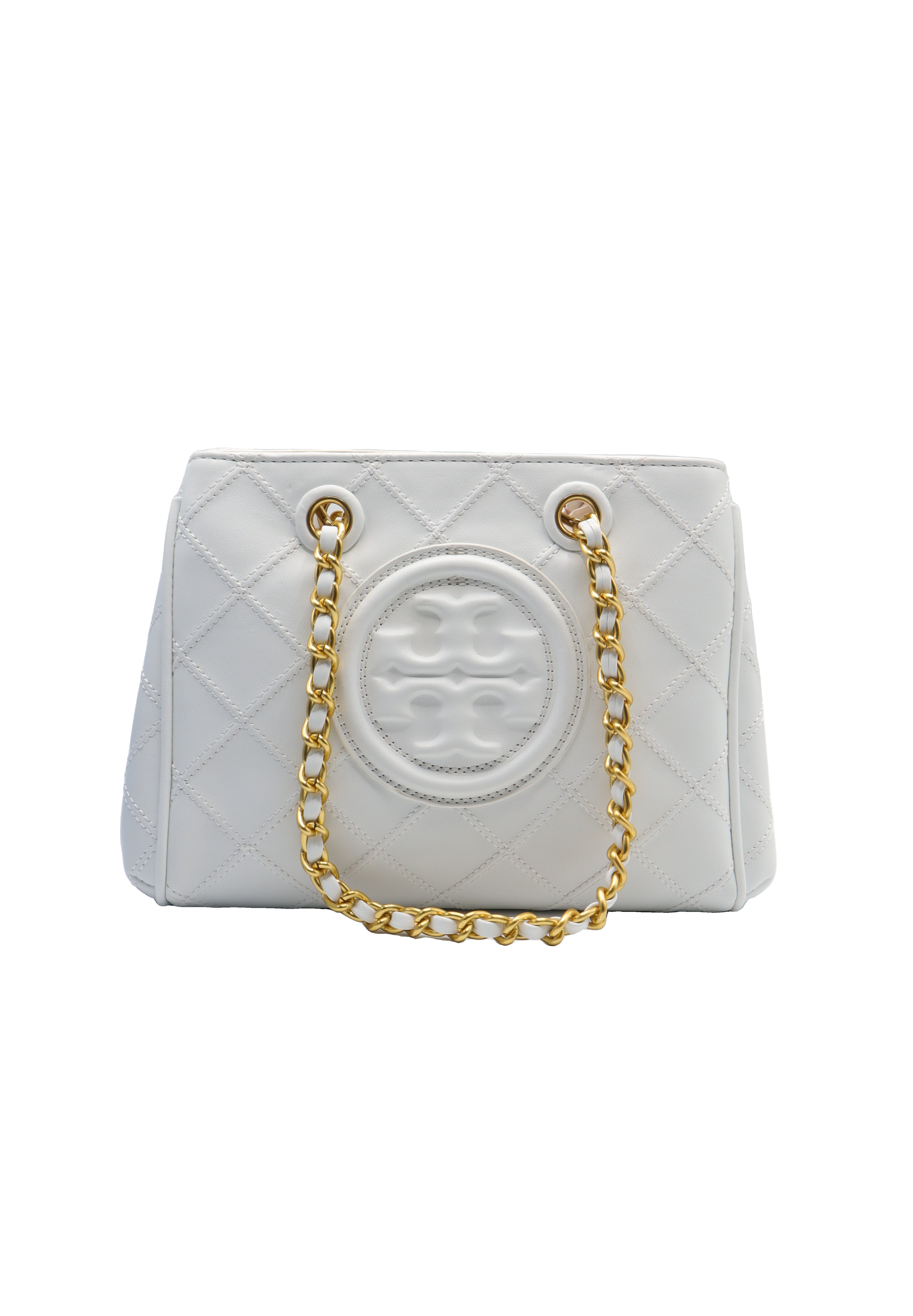 Tory Burch Fleming Quilted Tote Bag | White Leather
