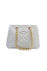 Tory Burch Fleming Quilted Tote Bag | White Leather
