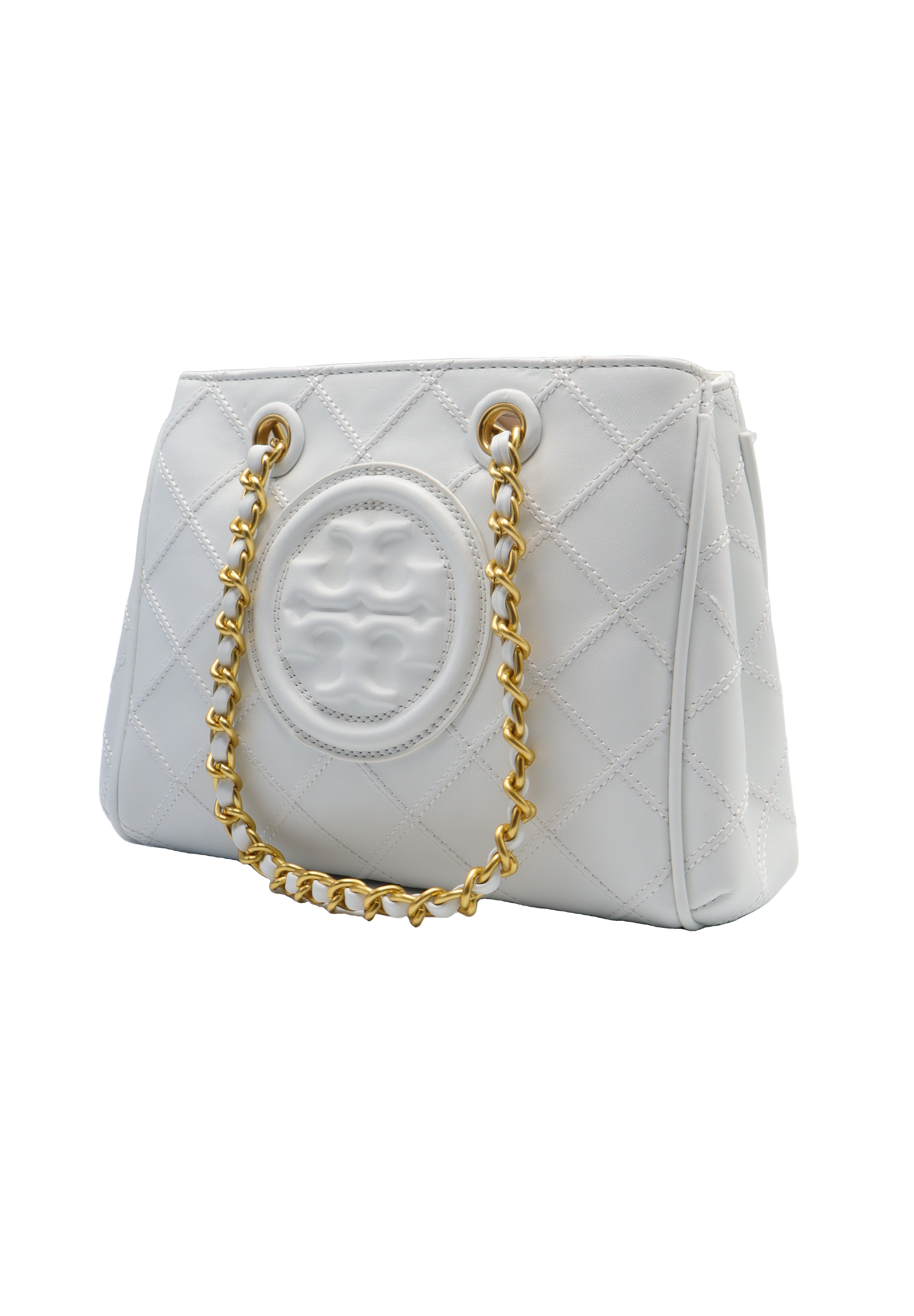 Tory Burch Fleming Quilted Tote Bag | White Leather