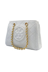 Tory Burch Fleming Quilted Tote Bag | White Leather