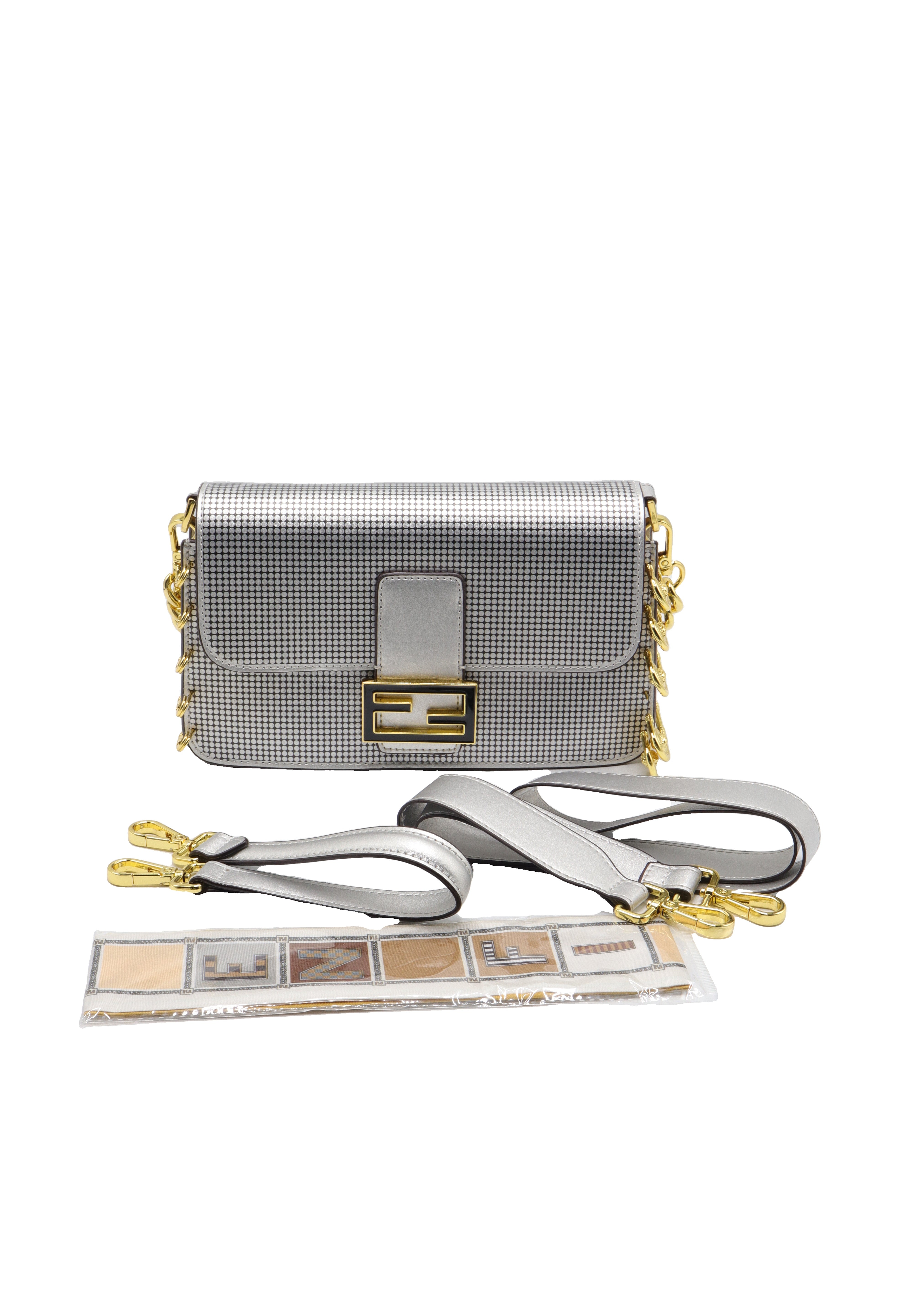 Fendi Baguette Crystal Mesh Shoulder Bag | Silver & Gold