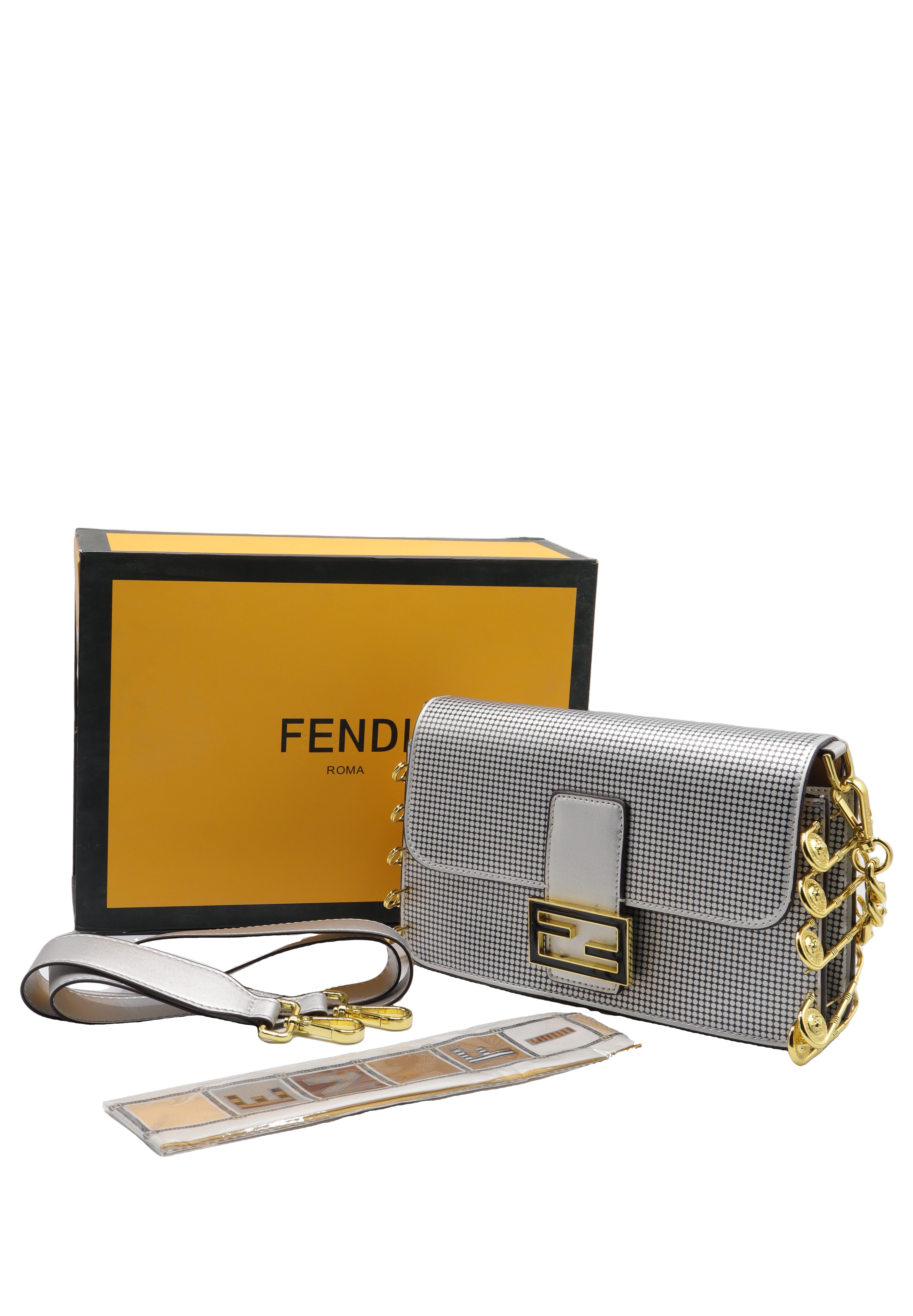 Fendi Baguette Crystal Mesh Shoulder Bag | Silver & Gold