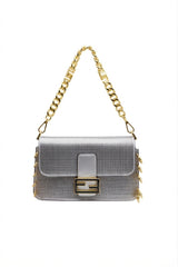 Fendi Baguette Crystal Mesh Shoulder Bag | Silver & Gold