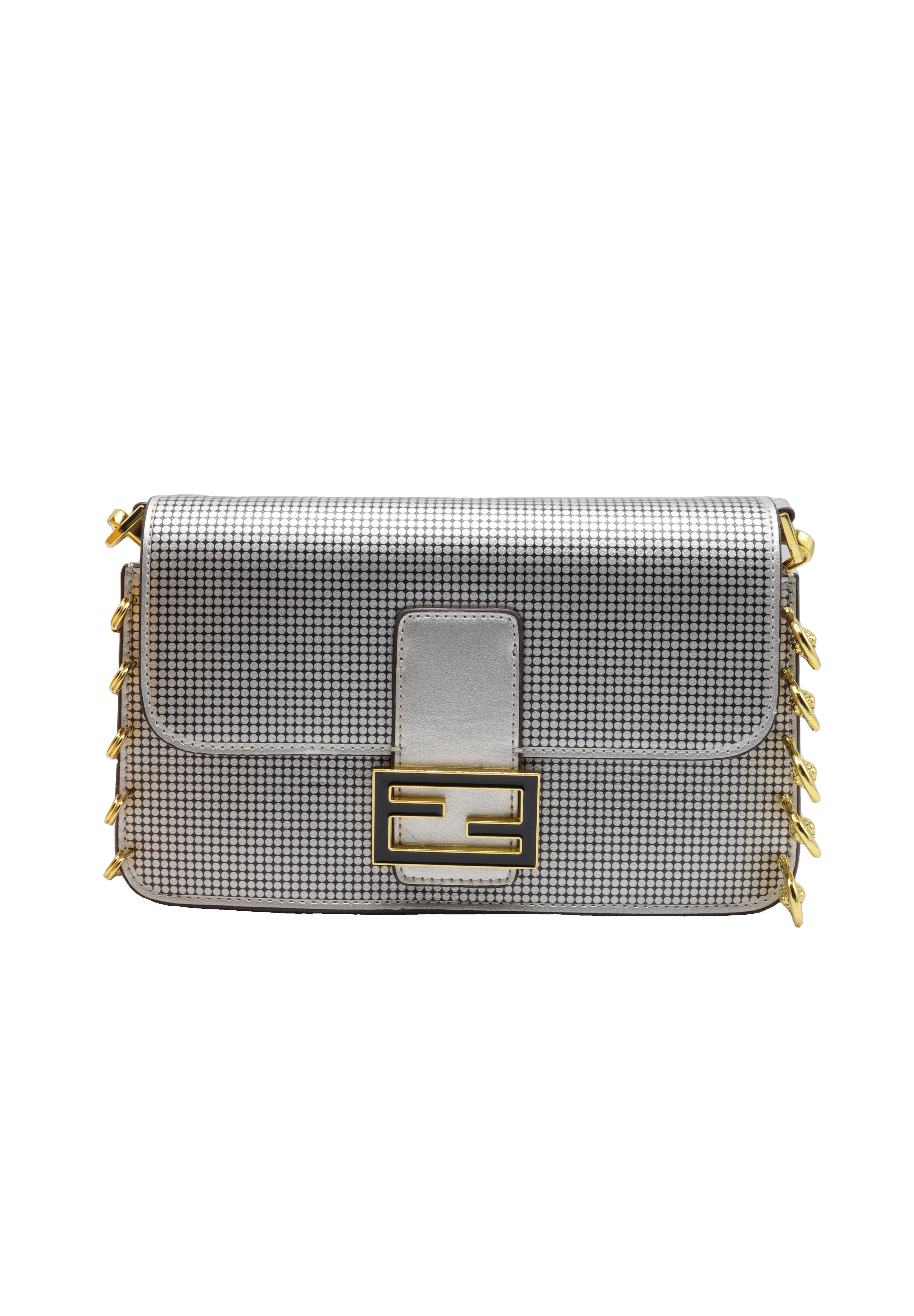 Fendi Baguette Crystal Mesh Shoulder Bag | Silver & Gold