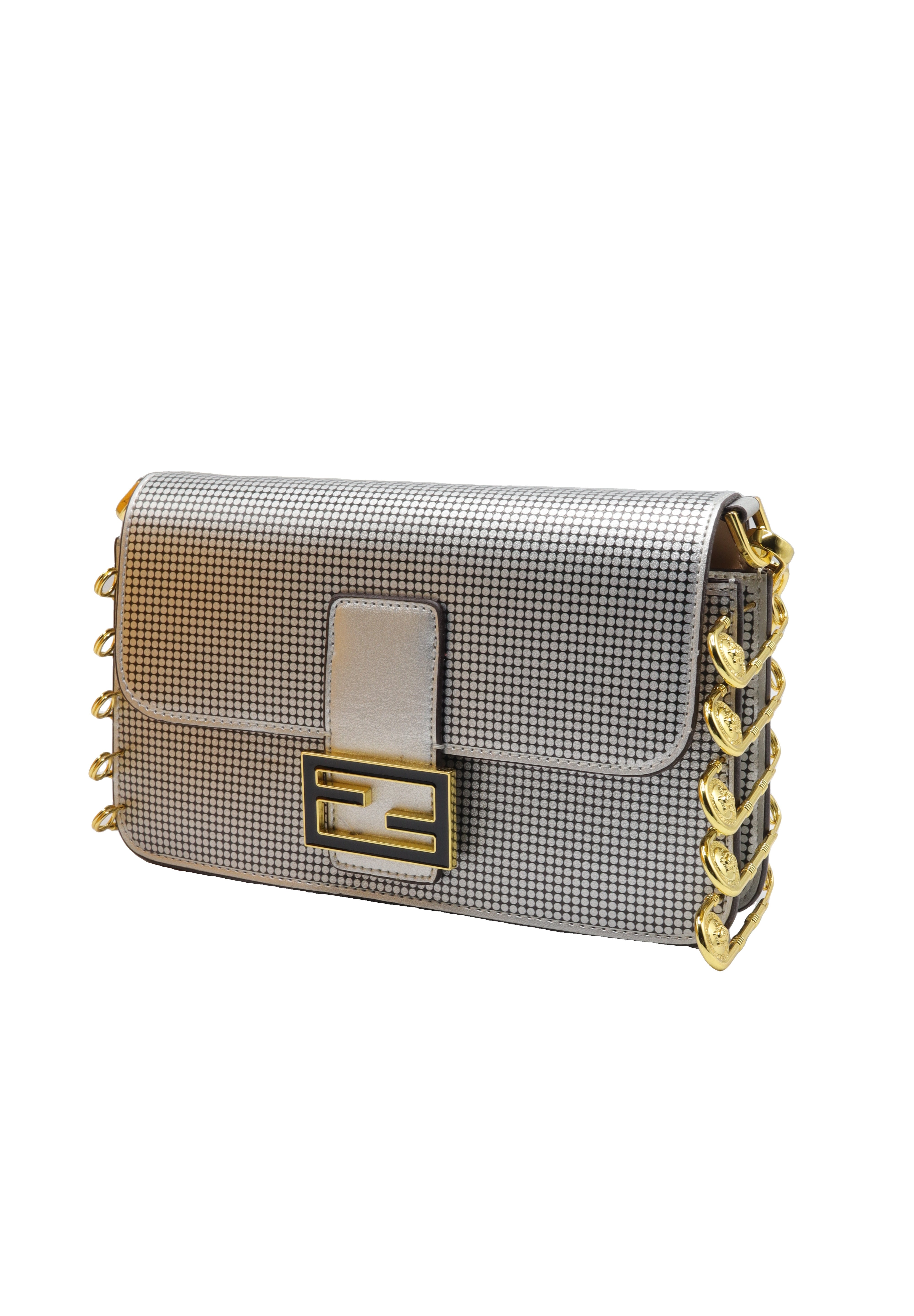Fendi Baguette Crystal Mesh Shoulder Bag | Silver & Gold