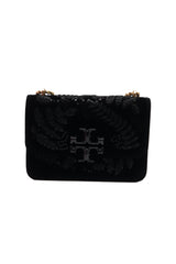 Tory Burch Eleanor Embellished Velvet Shoulder Bag | Black