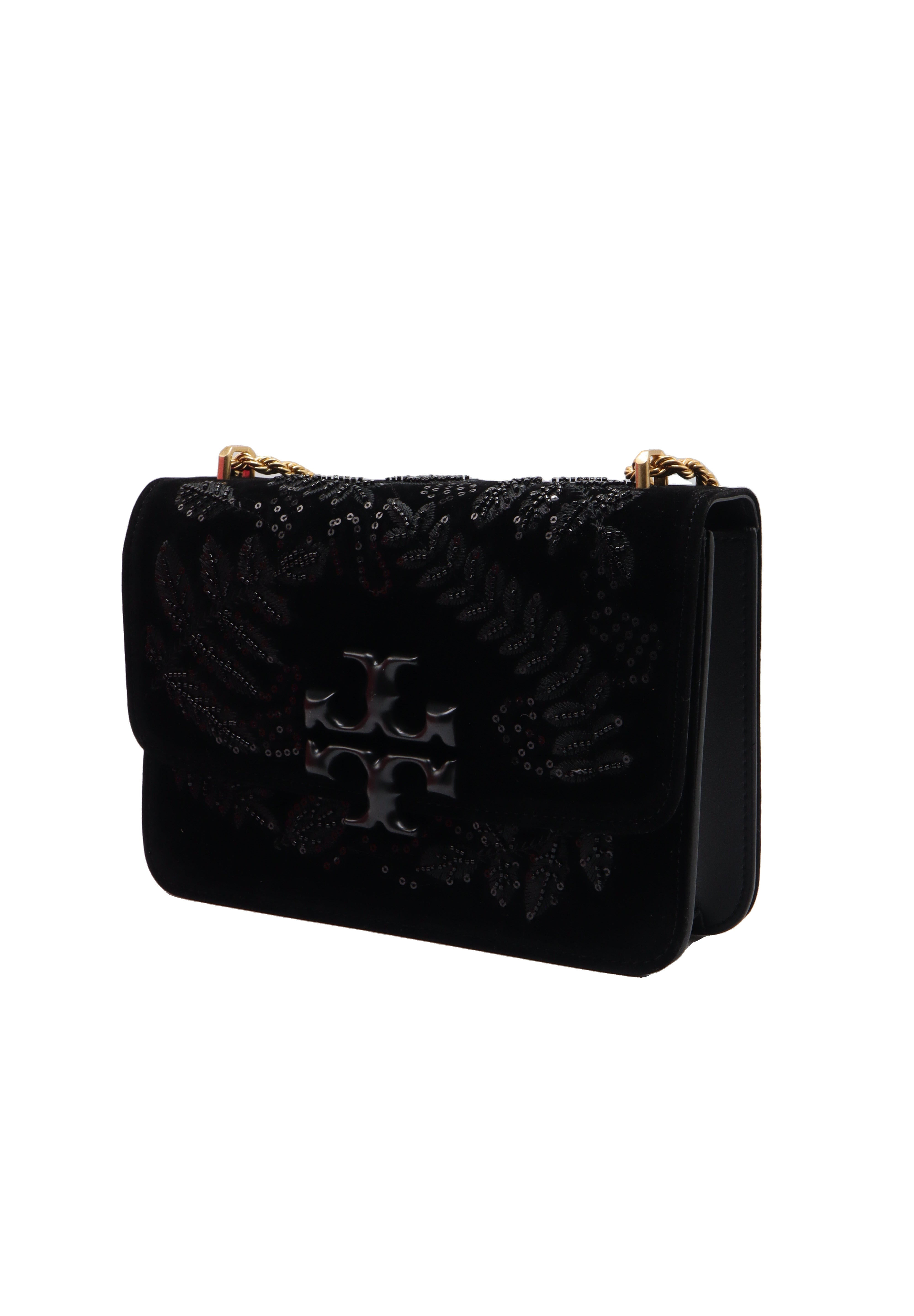 Tory Burch Eleanor Embellished Velvet Shoulder Bag | Black