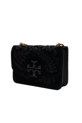 Tory Burch Eleanor Embellished Velvet Shoulder Bag | Black