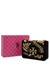 Tory Burch Eleanor Embroidered Velvet Bag | Black & Gold