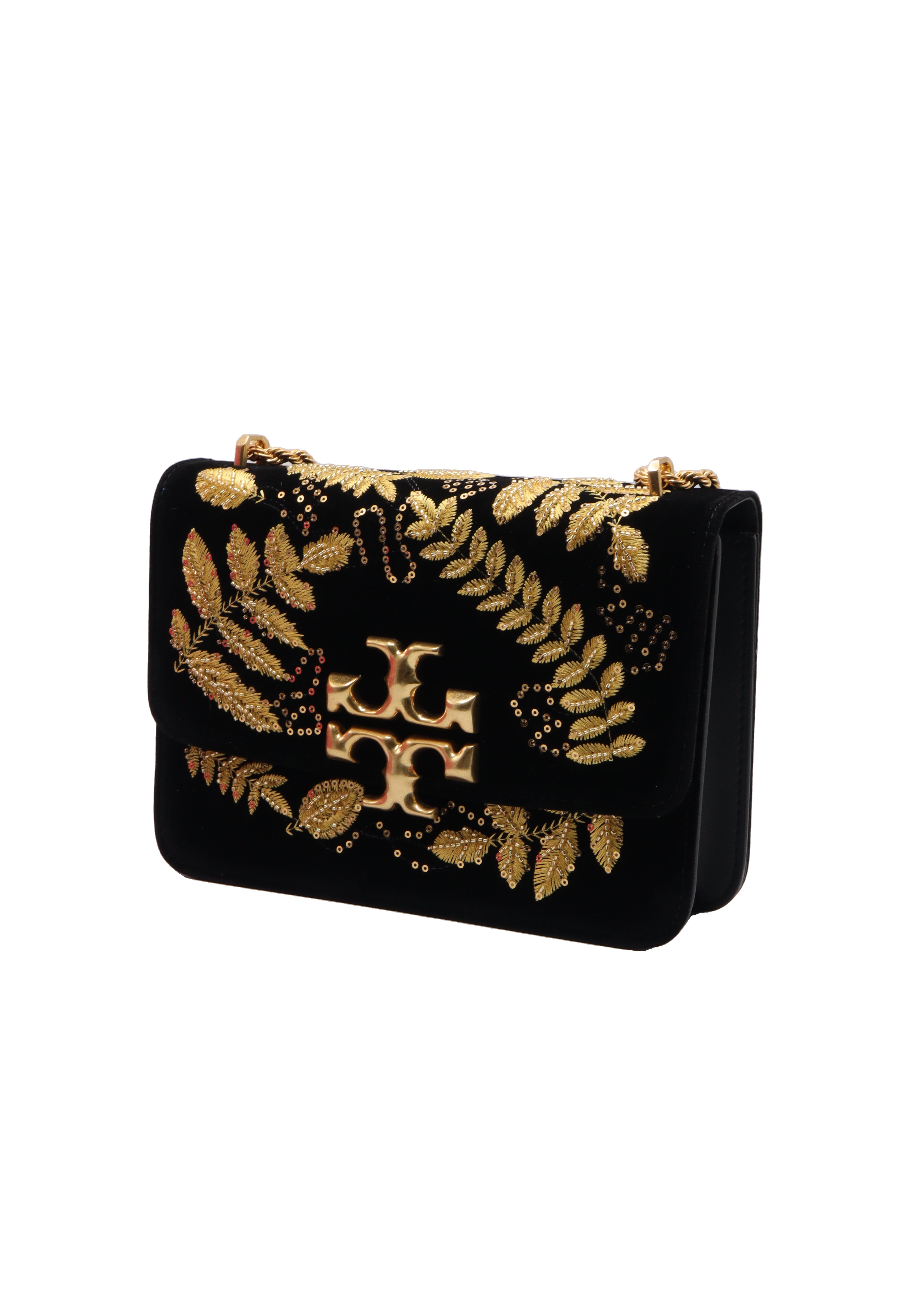 Tory Burch Eleanor Embroidered Velvet Bag | Black & Gold