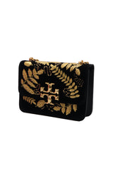 Tory Burch Eleanor Embroidered Velvet Bag | Black & Gold