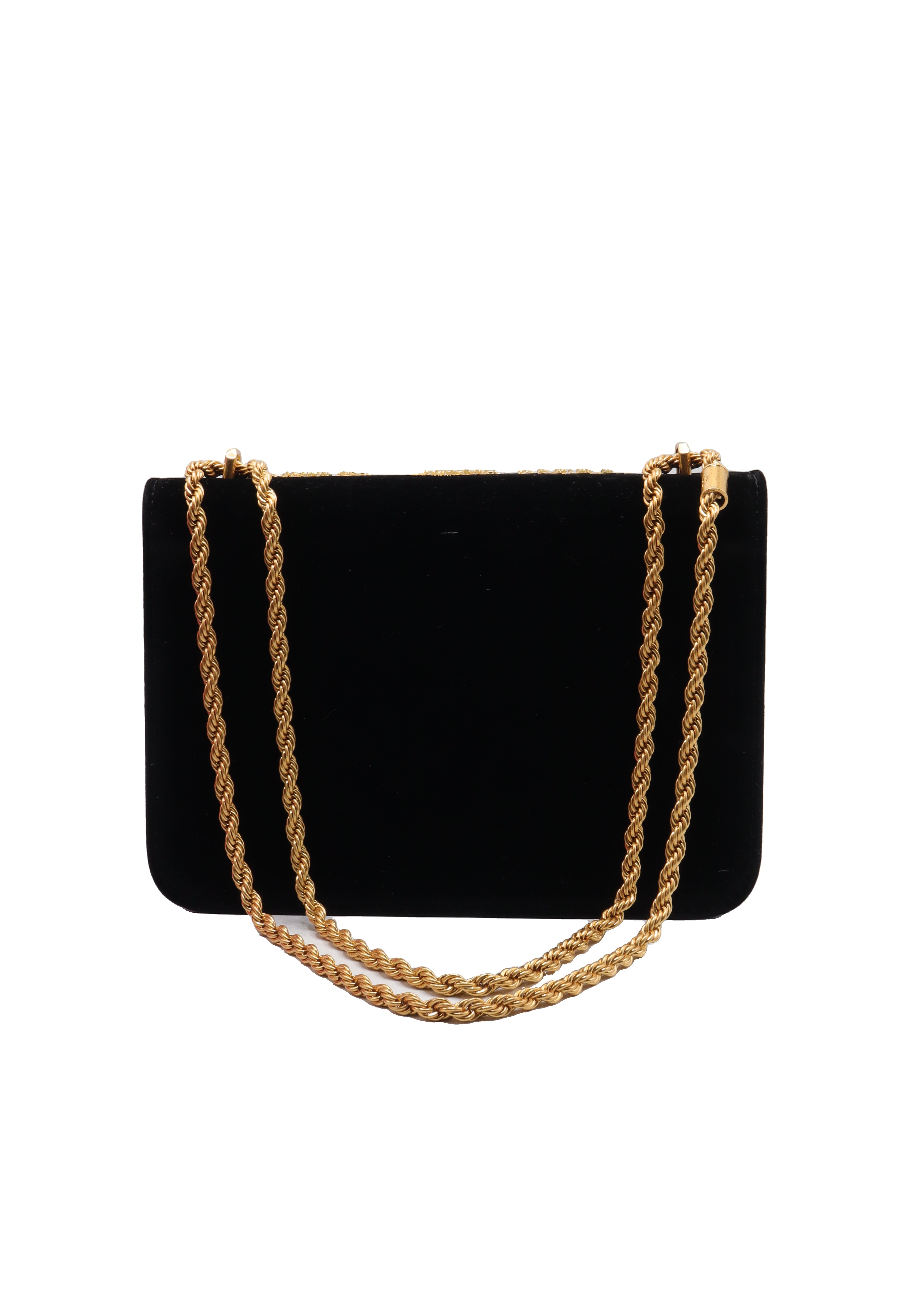 Tory Burch Eleanor Embroidered Velvet Bag | Black & Gold