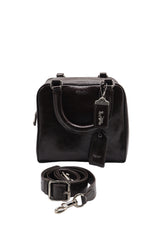 Coach Glazed Leather Bowler Satchel | Dark Brown & Silver