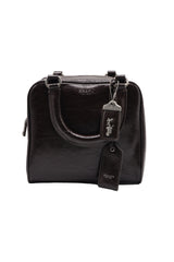 Coach Glazed Leather Bowler Satchel | Dark Brown & Silver